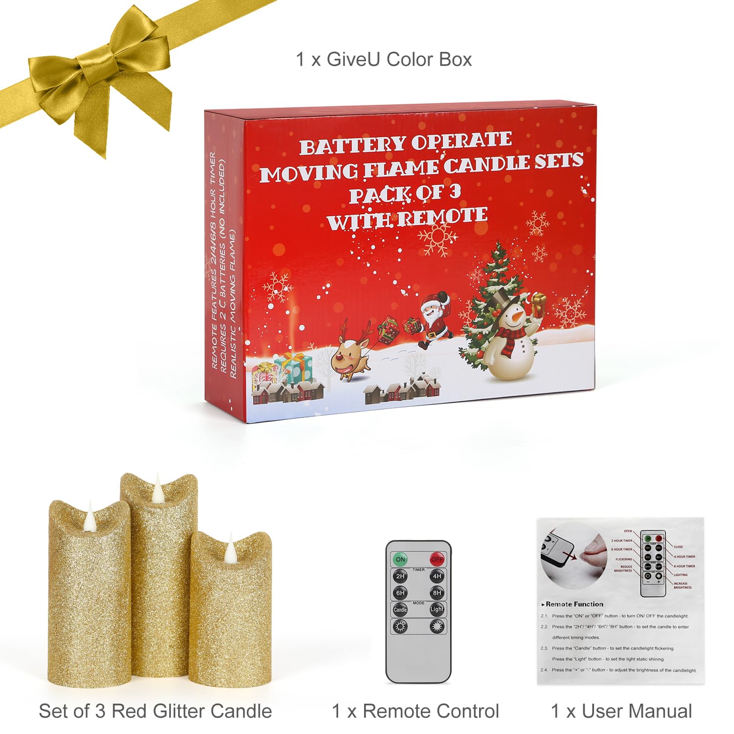 Set of 3 Gold Glitter Flameless LED Candles with Realistic Flame Effect - Battery Operated with Timer & Remote Control - Perfect for Home Decor, Weddings, Parties & Romantic Ambiance