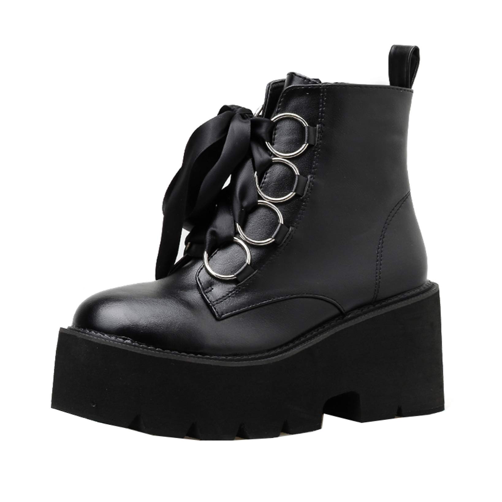 CYBLING Women's Chunky Platform Combat Boots - Military Round Toe Lace-Up & Zip Ankle Boots with PU Leather & High Heel for Fashion, Streetwear & Outdoor Adventures