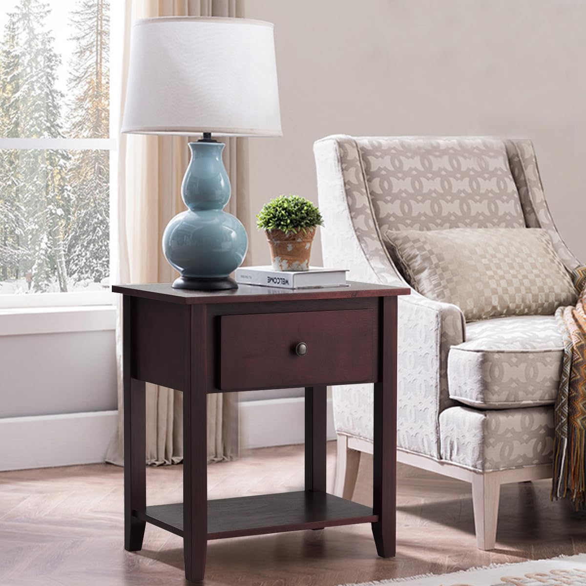 Tangkula End Table with Drawer - Modern Nightstand with Storage Shelf | Bedside Table for Bedroom, Living Room & Office | Perfect as Sofa Side Table, Accent Table with Open Shelf for Books & Decor