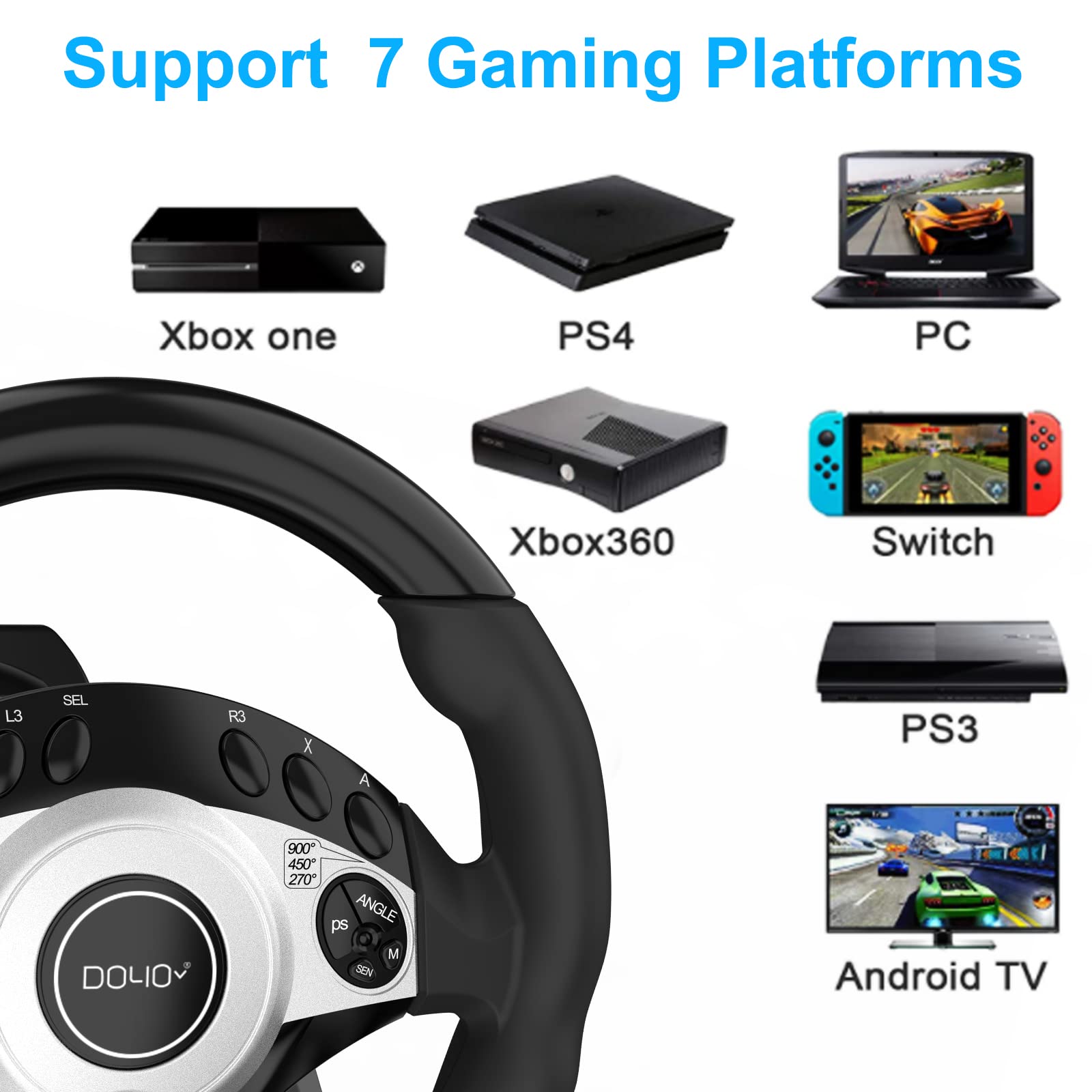 NBCP Racing Wheel with 270/900° Rotation - PC Steering Wheel with Pedals, Dual-Motor Vibration & Gear Shifter - Compatible with Xbox Series X|S, Xbox One, PS4, PS3, PC, Nintendo Switch, Xbox 360 - Perfect for Racing Games & Driving Simulator Experience