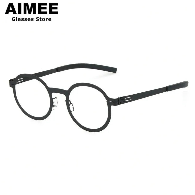 Aimee Women's Full Rim Round Screwless Stainless Steel Eyeglasses Frame 61002 - Lightweight & Durable for Office, Reading & Fashion Accessories
