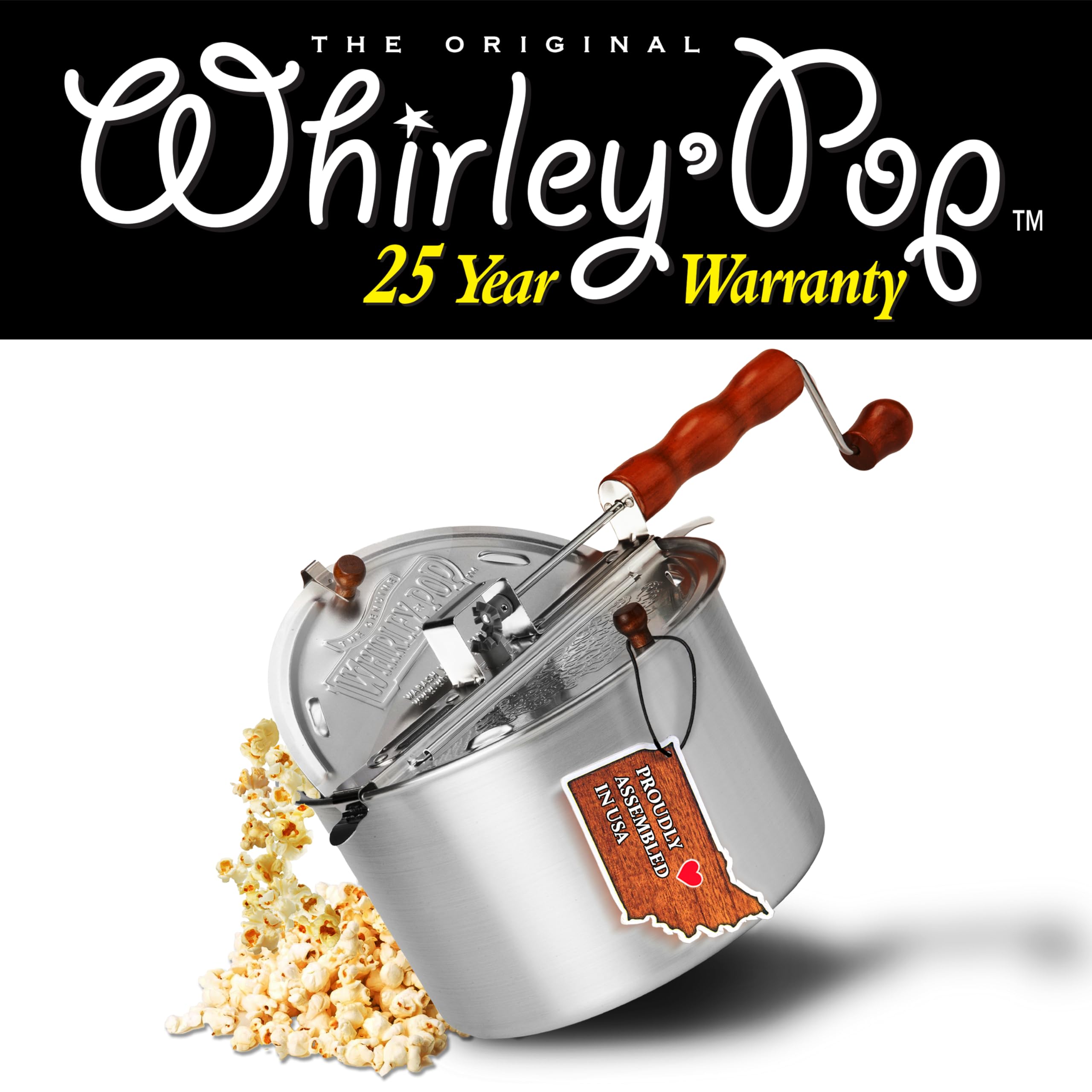 Original Whirley Pop Popcorn Maker - 6 Quart Stovetop Popcorn Popper with 5 Popping Kits, Aluminum Popcorn Pot with Metal Gears - Perfect for Movie Nights, Camping & Family Gatherings - Wabash Valley Farms Stove Top Popcorn Pan (Silver)
