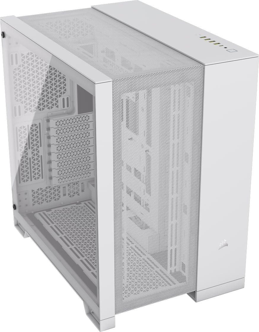 CORSAIR 6500D Airflow Mid-Tower ATX PC Case - Dual Chamber Design, Tempered Glass Side Panel, Reverse ATX Motherboard Support, High Airflow Performance (White) - Perfect for Gaming Rigs and Custom PC Builds