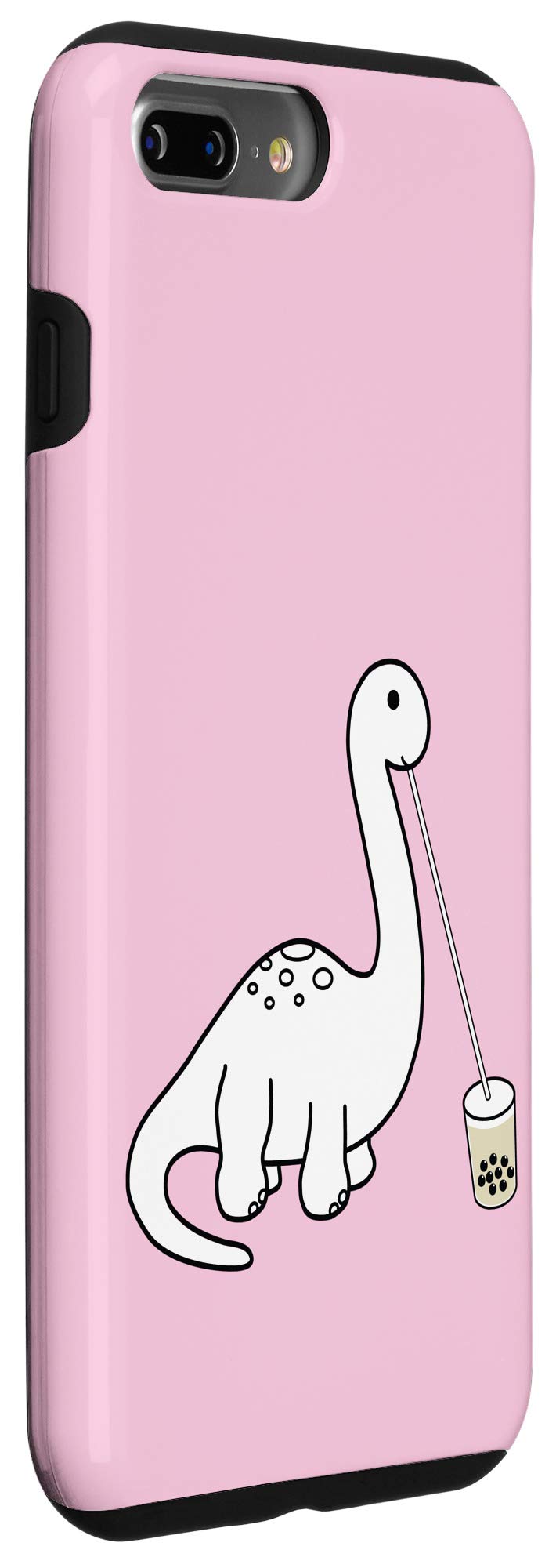 Dino Brontosaur Drinking Boba Bubble Milk Tea Pink Phone Case for iPhone 7 Plus/8 Plus - Cute Dinosaur Design, Protective Cover for Everyday Use & Gift Giving
