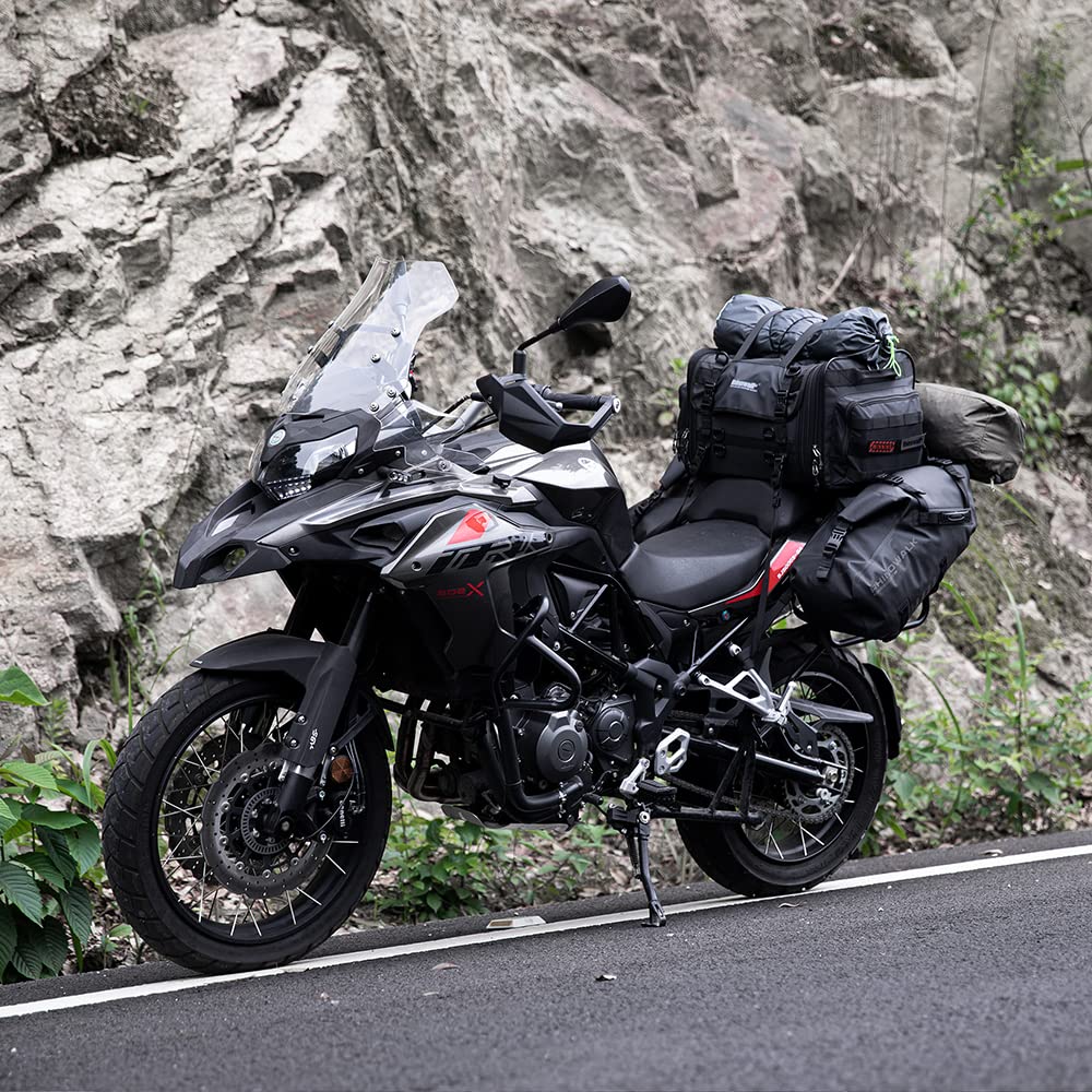 Rhinowalk 60L Expandable Waterproof Motorcycle Tail Bag - All Weather Travel Luggage with Sissy Bar Straps for Trunk & Rack (Black) | Perfect for Long Distance Rides, Commuting & Adventure Touring