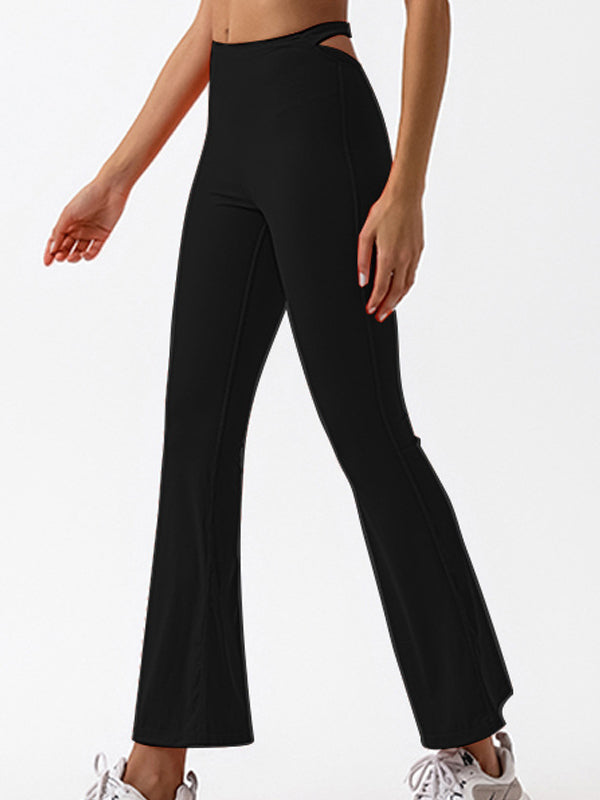 ZASUWA Women's High Waisted Flare Pants - Solid Color Hollow Out Design for Casual Wear, Party & Date Night Outfits