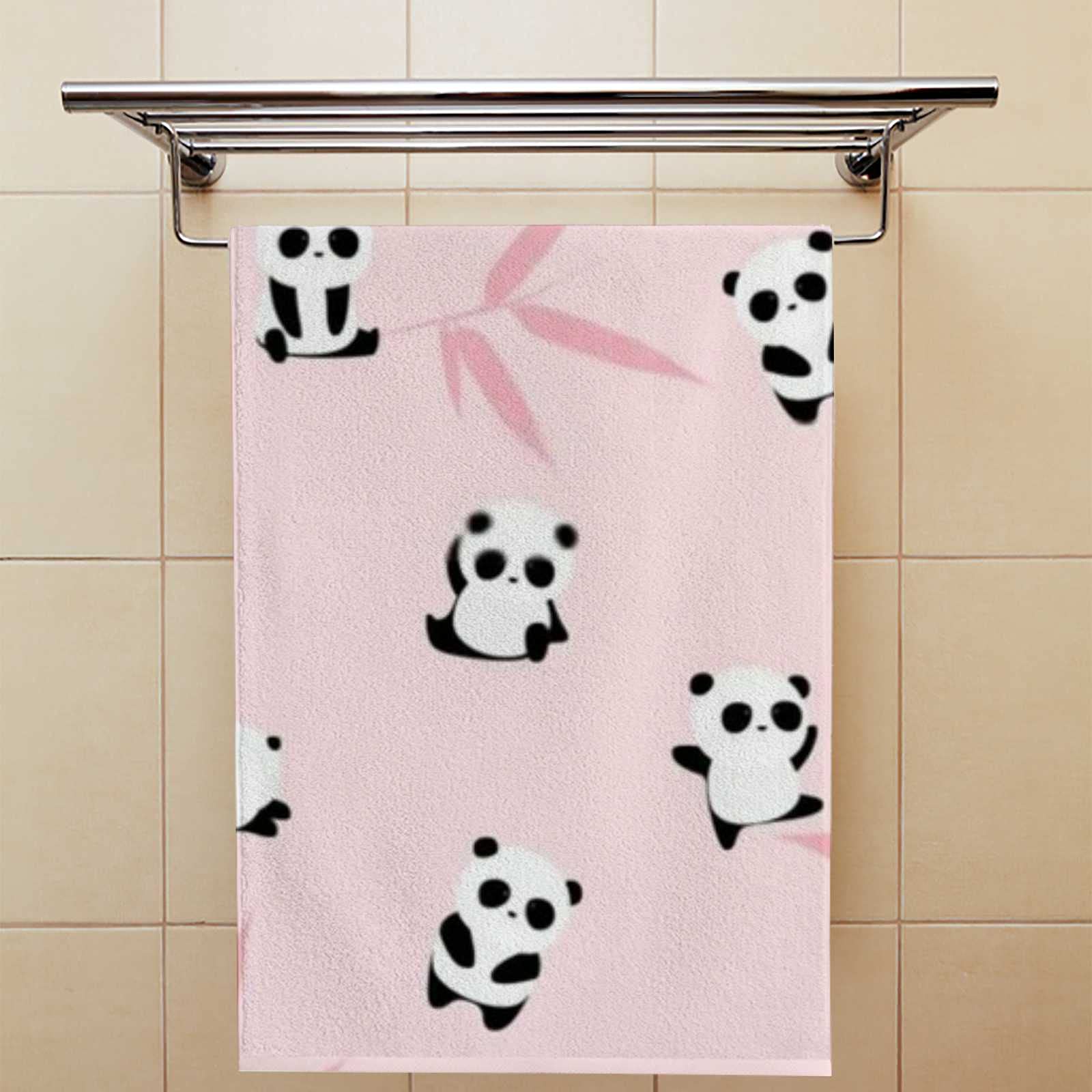 2-Piece Soft & Absorbent Panda Towel Set - 30x15 Inch Bath & Hand Towels - Machine Washable Polyester for Bathroom, Kitchen & Gym Use