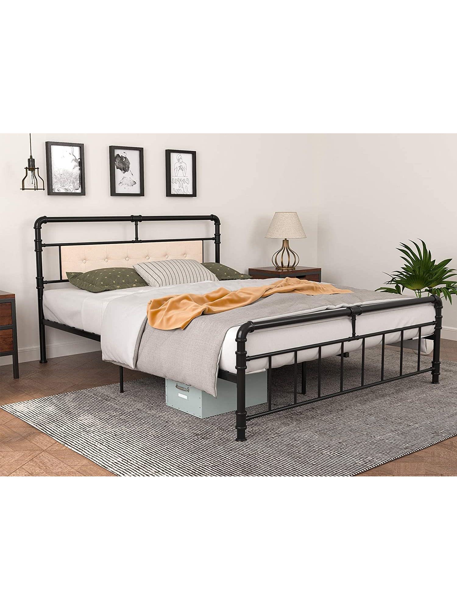 Sturdy Reinforced Metal Bed Frame Queen Size - Vintage Style Platform Bed with Headboard & Footboard, Heavy-Duty Steel Slat Support, Antique Bronze Brown Finish - Perfect for Master Bedroom, Guest Room, or Dorm Decor