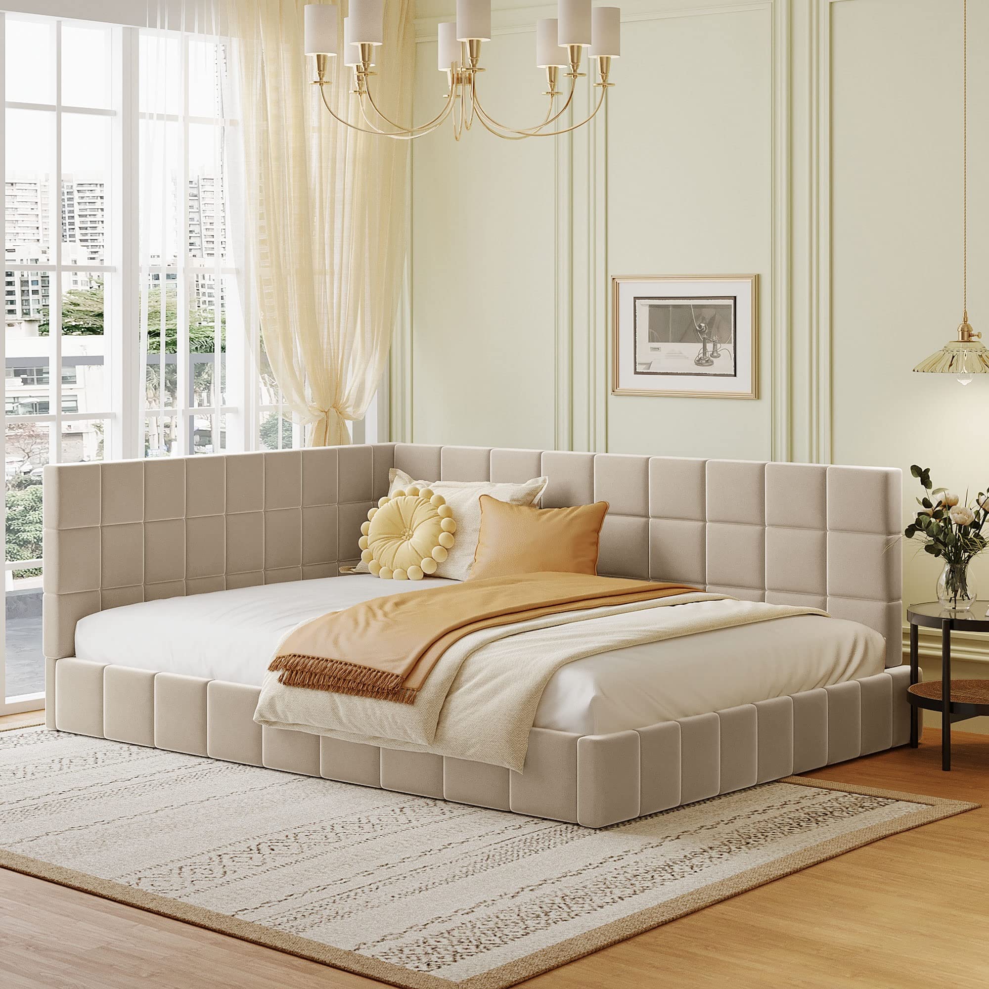 Merax Full Size Upholstered Velvet Daybed Sofa Bed Frame - No Box Spring Needed, Beige | Perfect for Guest Room, Small Space & Modern Living Room