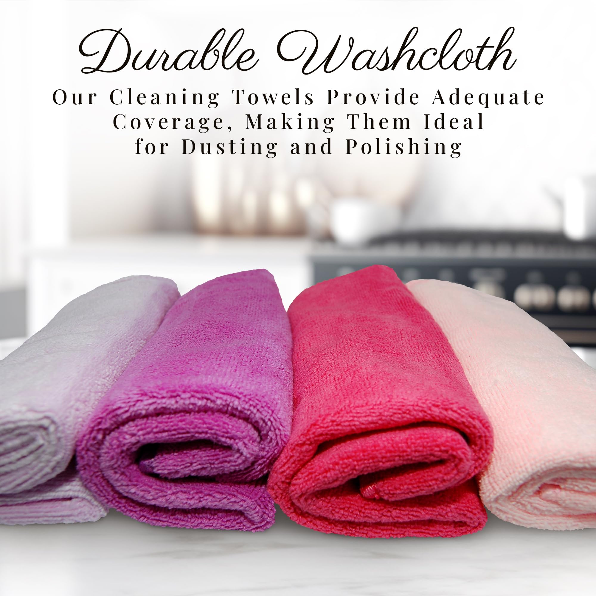 EcoSol Designs - 12x12 Inch Microfiber Cleaning Towels Set of 4 | Ultra Soft, Thick & Quick Dry | Perfect for Car Detailing, Kitchen Cleaning, Gym & Office Use | Dark Pink, Light Pink, Purple & Lavender