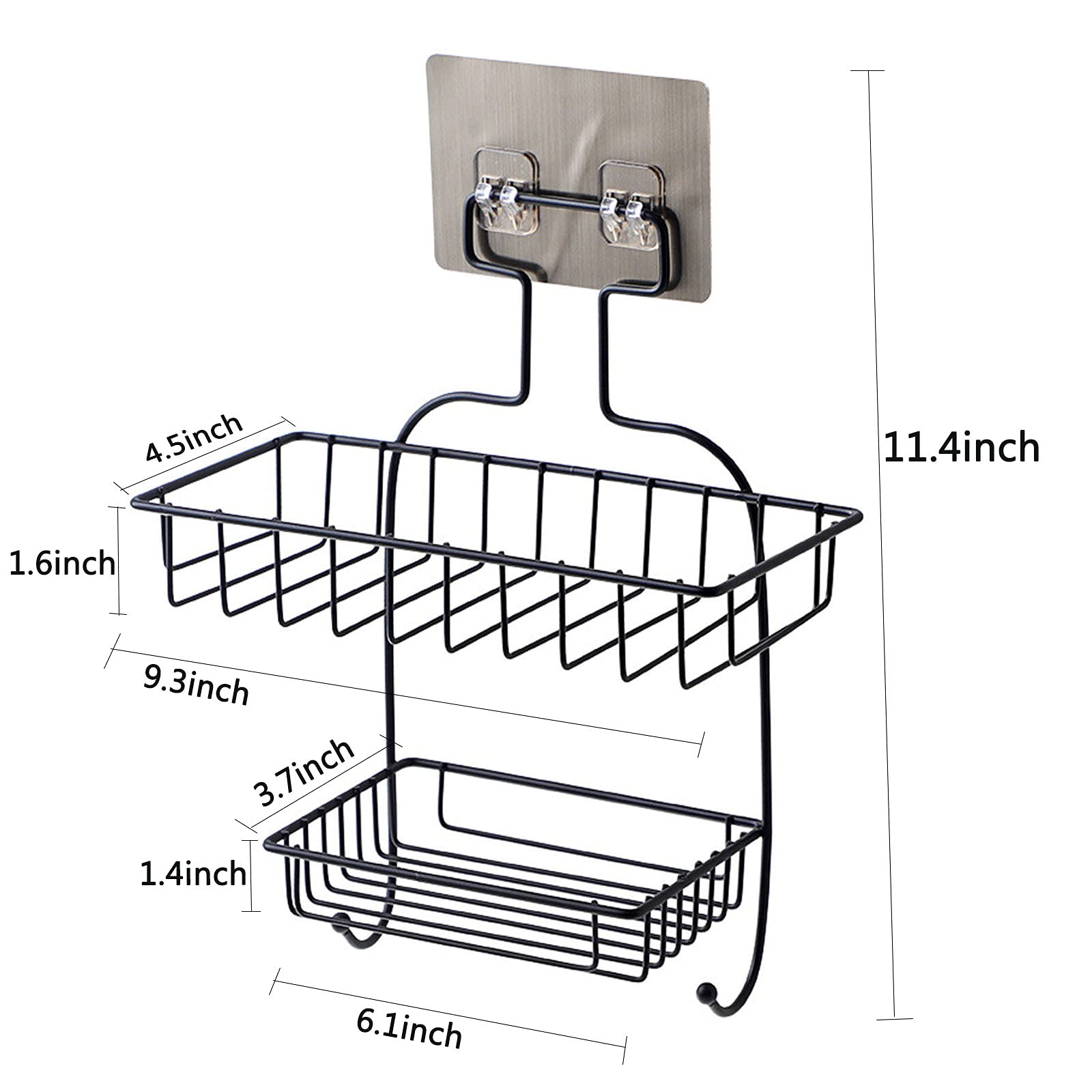 2-Tier Rustproof Shower Caddy with Soap Dish & 2 Hooks - No Drill Wall Mount Bathroom Organizer for Shower, Kitchen, or Bath - Space Saving Storage Shelf (Black) - Perfect for Small Bathrooms, Apartments & Dorm Rooms