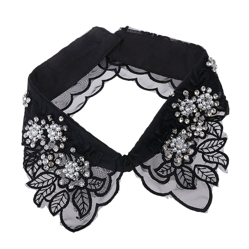 Segolike Women's Embroidered Detachable Fake Collar Half Shirt Blouse - Black with 4-Piece Collar Set | Office Wear, Party Outfit, Vintage Fashion Accessory