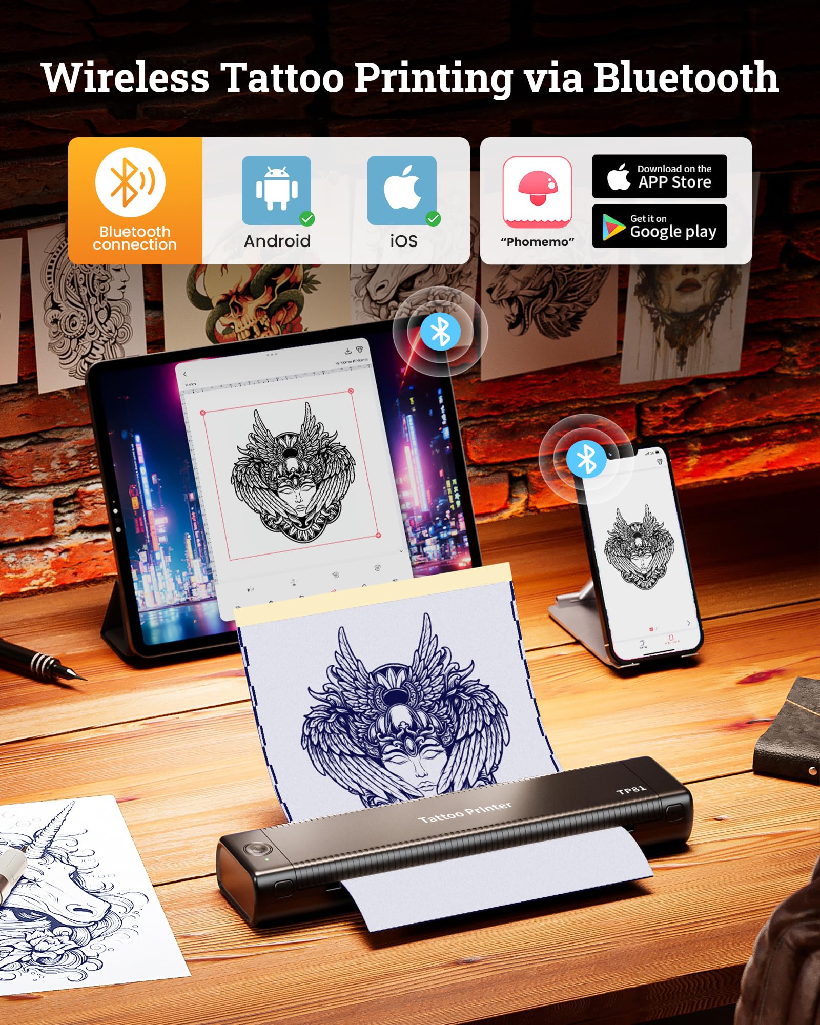 Itari TP81 Bluetooth Tattoo Stencil Printer - 2025 Professional Thermal Tattoo Machine Kit with 10 Transfer Papers | Portable Tattoo Supplies for Artists | Perfect for Studio & Home Tattoo Design Work
