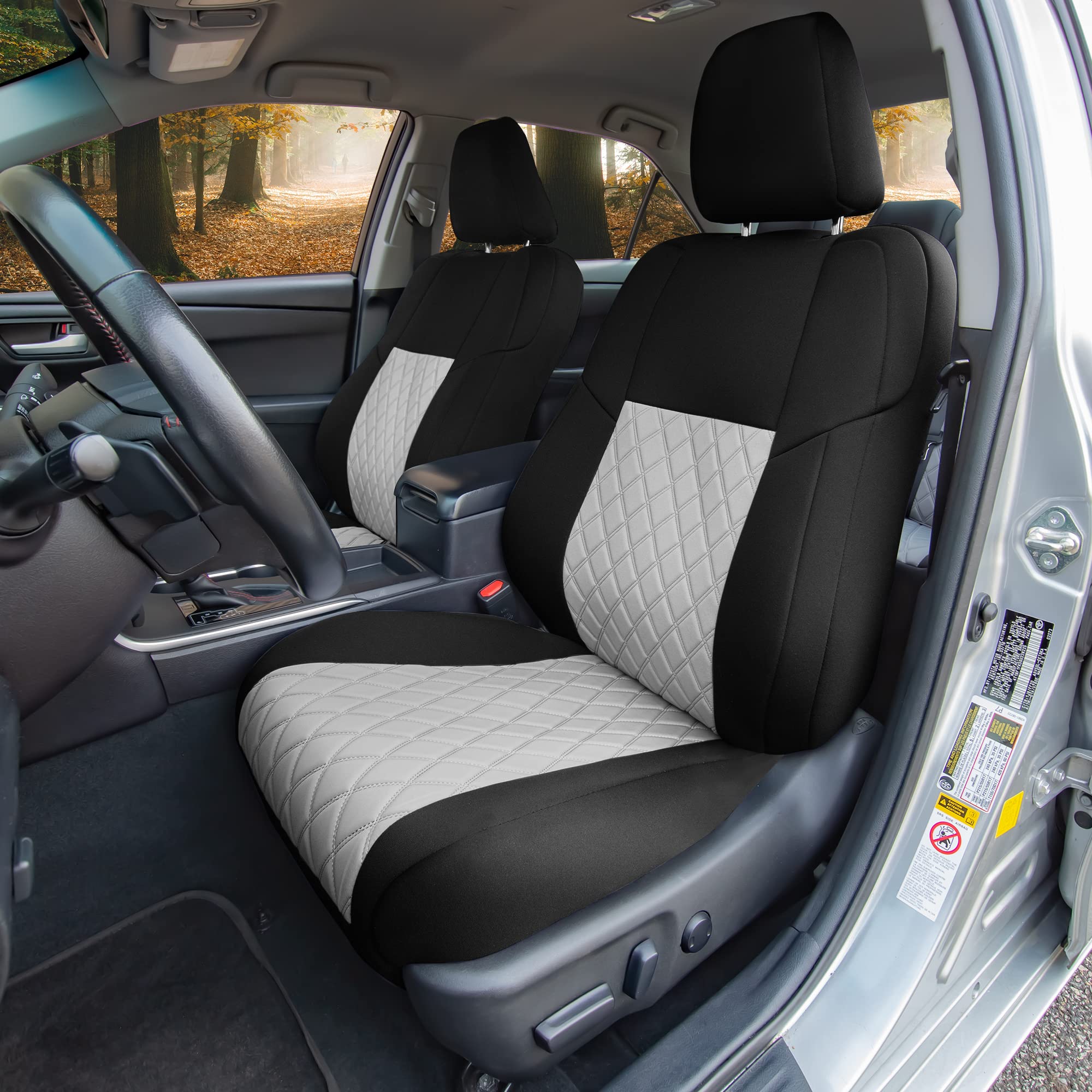 Custom Fit Neoprene Seat Covers for Toyota Camry LE/SE/XSE/XLE (2012-2017) - Waterproof Gray & Black Front Set | Durable Interior Car Accessories | Perfect for Daily Commute, Road Trips & Pet Protection
