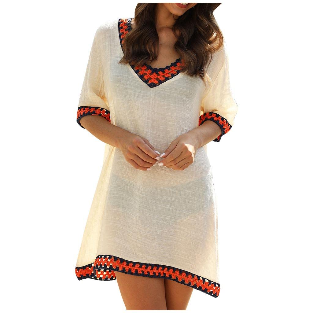 Women's Lightweight Sunscreen Swim Cover Up Dress - Bikini Beach Coverup for Summer, Cruise & Vacation - Boho Ethnic Fashion for Pool, Resort & Tropical Getaways