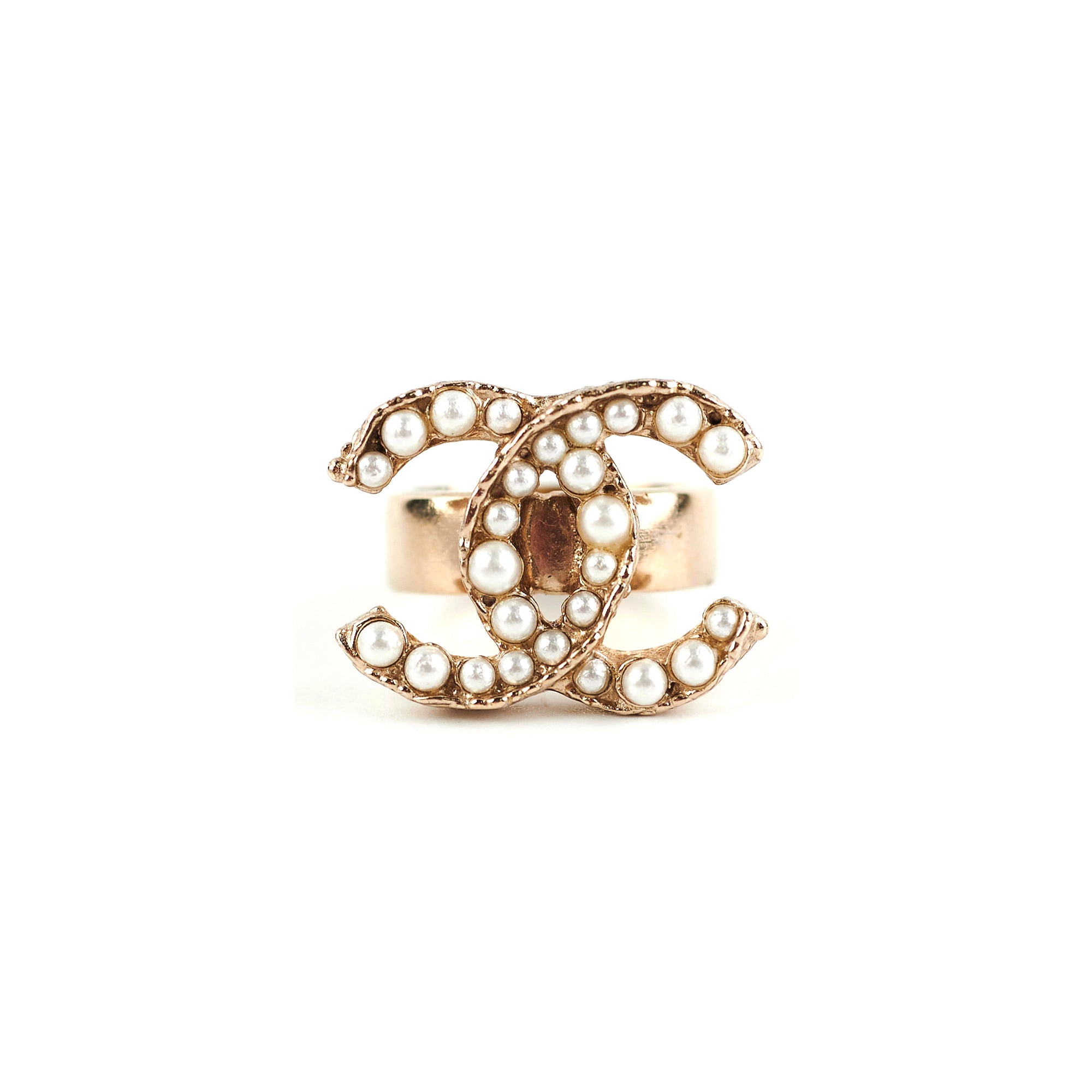 Chanel CC Logo Pearl Cocktail Ring - Elegant Fashion Jewelry for Women | Perfect for Parties, Weddings & Special Occasions