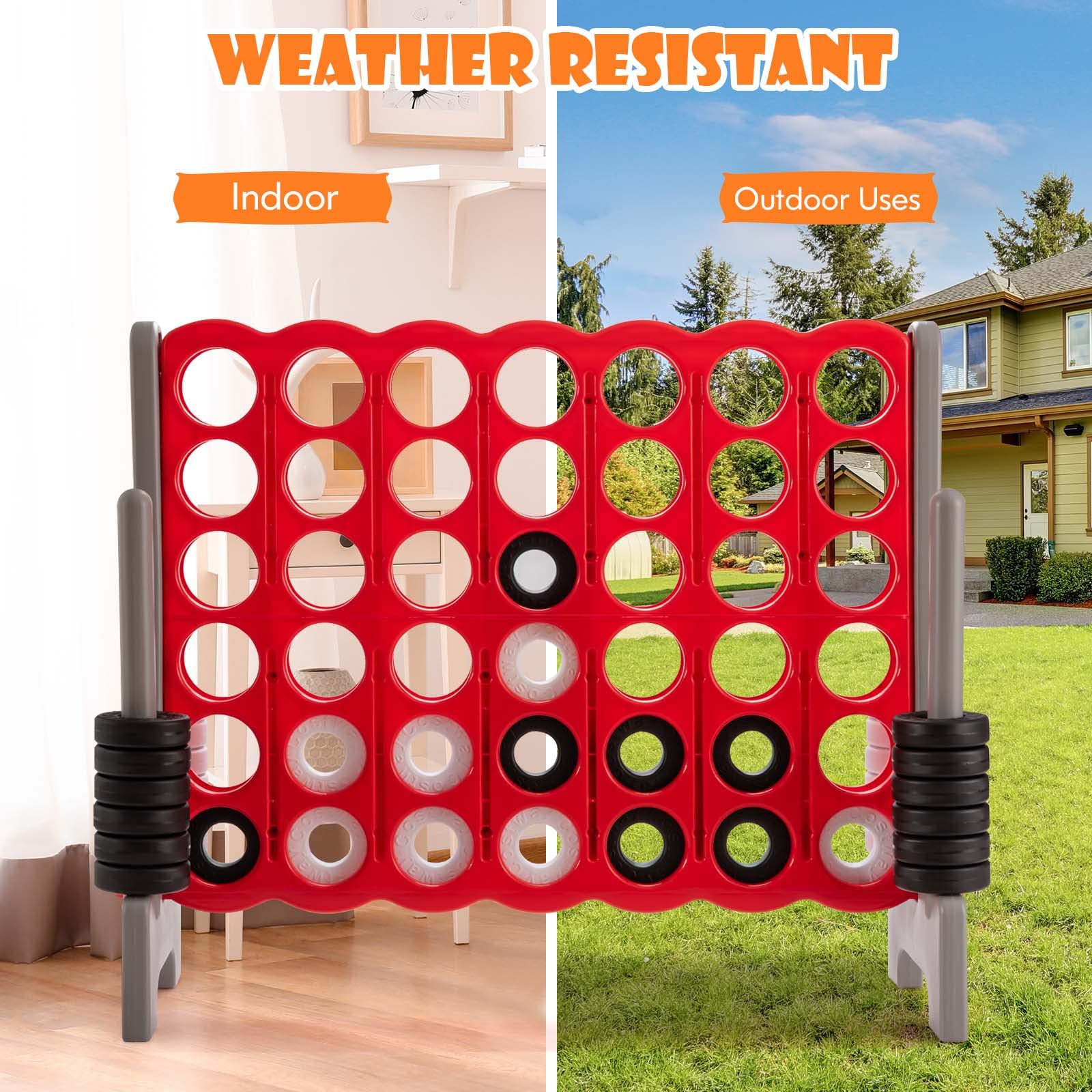 HONEY JOY Jumbo 4-to-Score Giant Game Set - Outdoor Yard Games for Family & Friends with 42 Jumbo Rings & Quick-Release Slider - 3.5FT Tall Giant 4-in-A-Row Connect Game for Kids, Adults, Backyard, Picnic & Party Fun