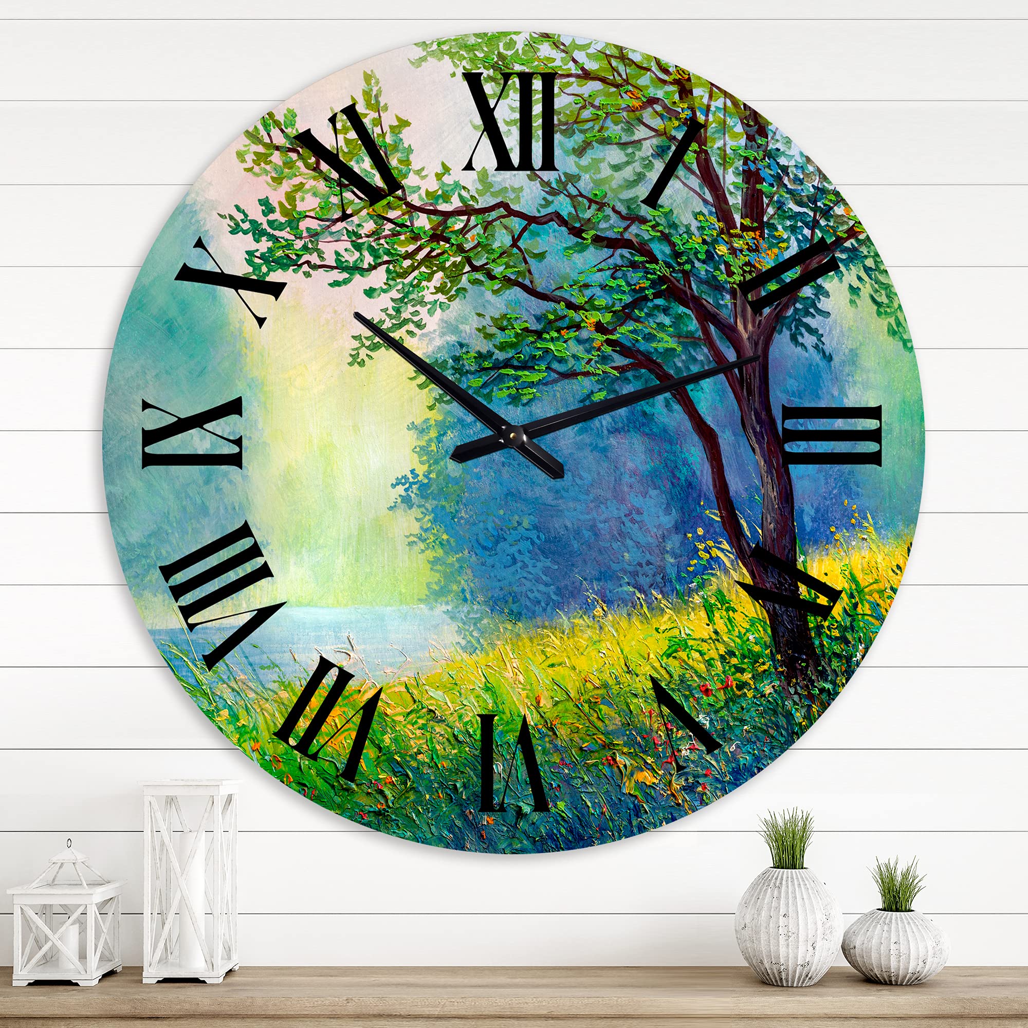 Large Traditional Wall Clock - Summer Forest with River and Waterfall Landscape Nature Design for Living Room, Bedroom, Office Decor | Perfect for Home, Office & Gift Giving