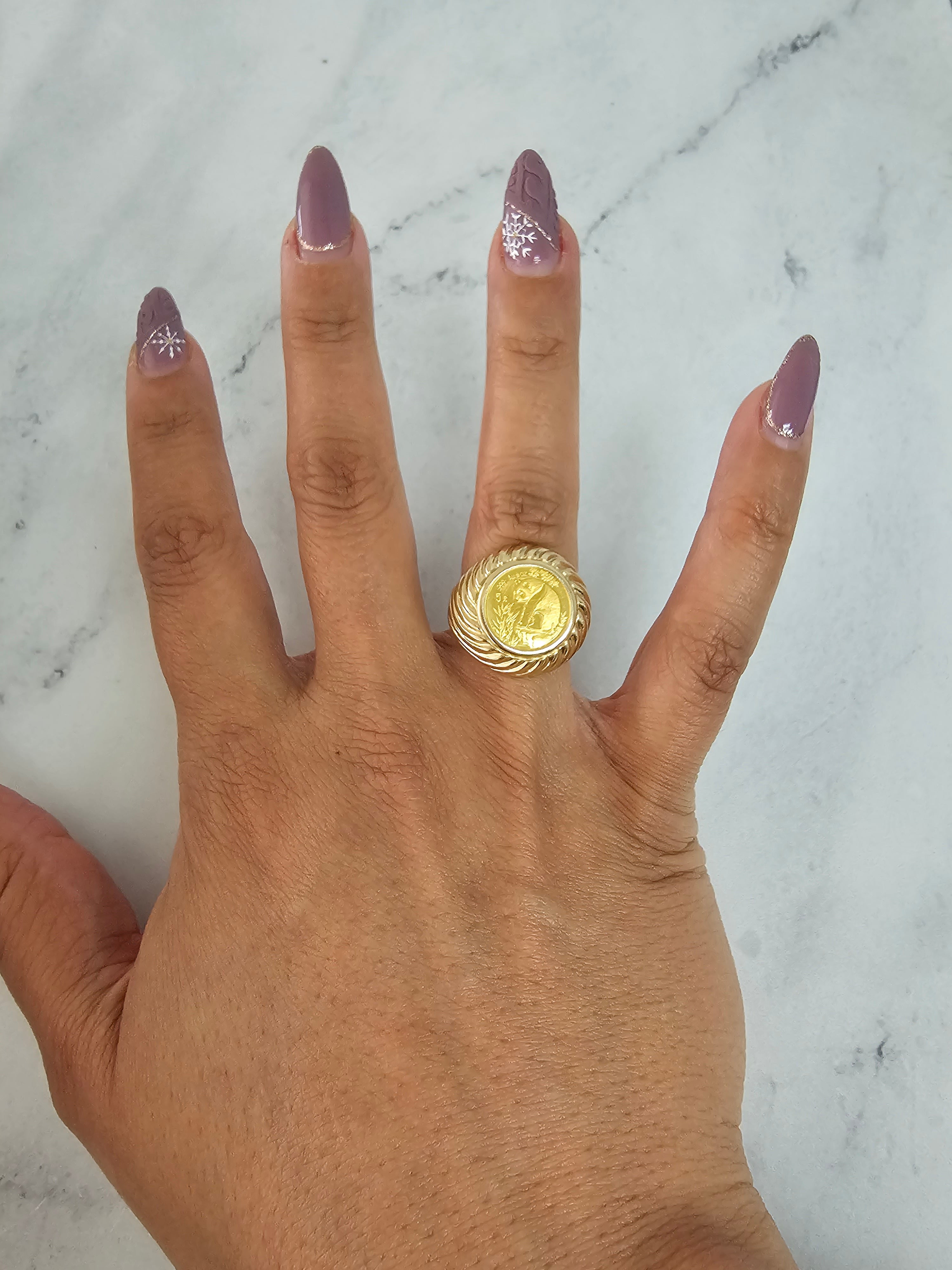 1993 1/20 oz Fine Gold Panda Coin Ring - Genuine Chinese Collector's Jewelry for Men & Women - Perfect for Gifts, Investment & Fashion Accessories