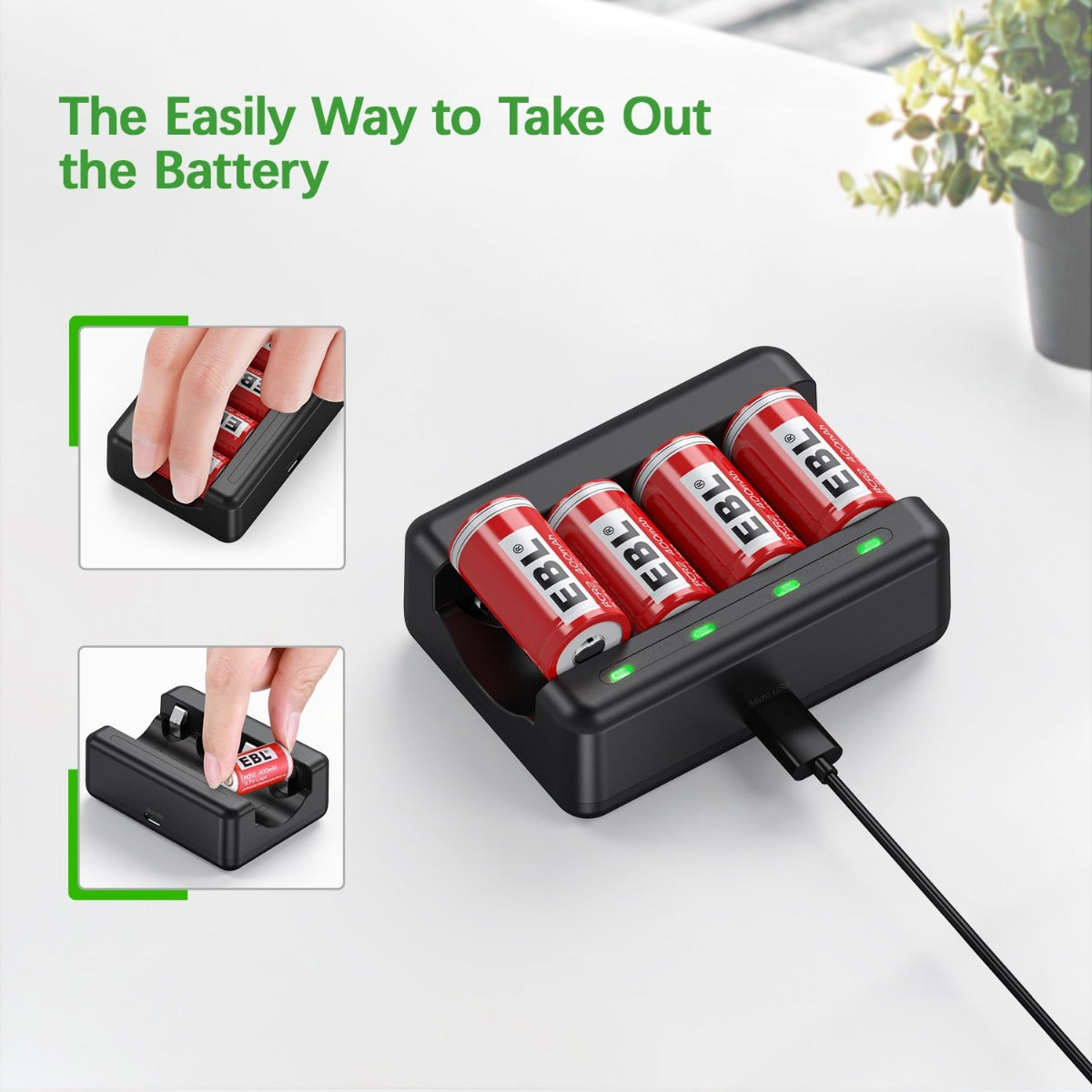 EBL 8 Pack CR2 3.7V Lithium Ion Rechargeable Batteries with Smart Charger - Perfect for Digital Cameras, Flashlights & Medical Devices