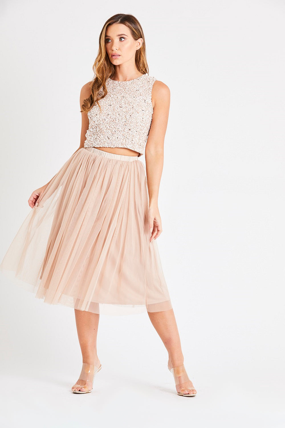 Picasso Nude Embellished Sequin Top for Women - Glamorous Party Blouse with Sparkling Sequins | Perfect for Night Out, Club Wear & Special Occasions
