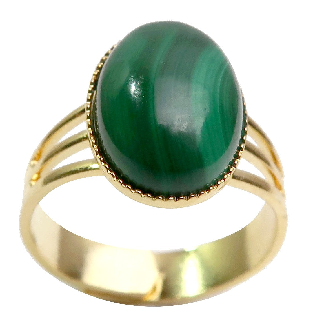 Natural Malachite Gemstone Ring for Women - Adjustable Gold Plated Band, Elegant Green Stone Jewelry for Gifts, Parties & Everyday Wear