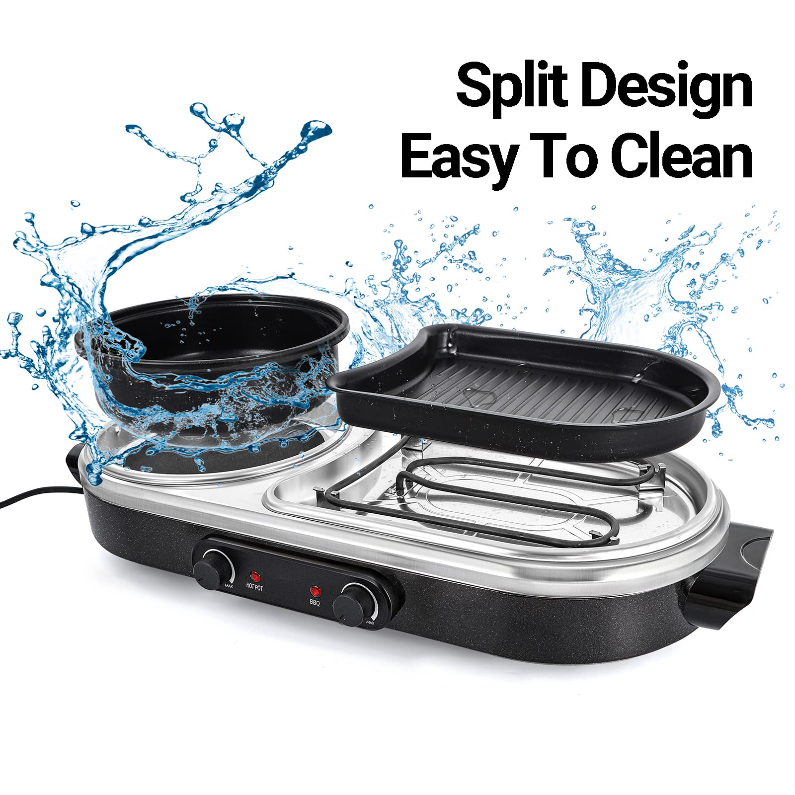 2-in-1 Electric Grill & Hot Pot - Indoor Smokeless Korean BBQ Grill with Non-Stick Surface | Dual Temperature Control | Perfect for Family Gatherings & Indoor Cooking (2-10 People Capacity) | Great for Home Parties, Camping & Small Restaurants