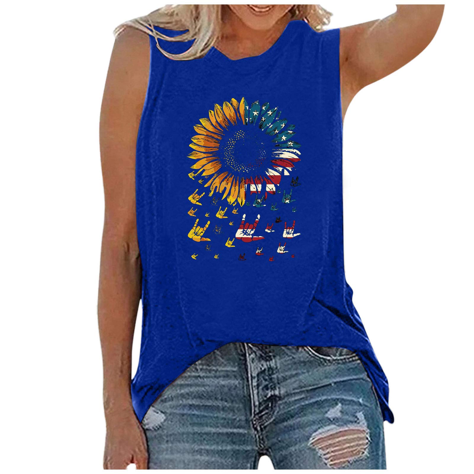 Women's Tank Tops - Patriotic Letter Print Sleeveless Shirts for 4th of July | Perfect for Independence Day Celebrations, Summer Outfits & Casual Wear