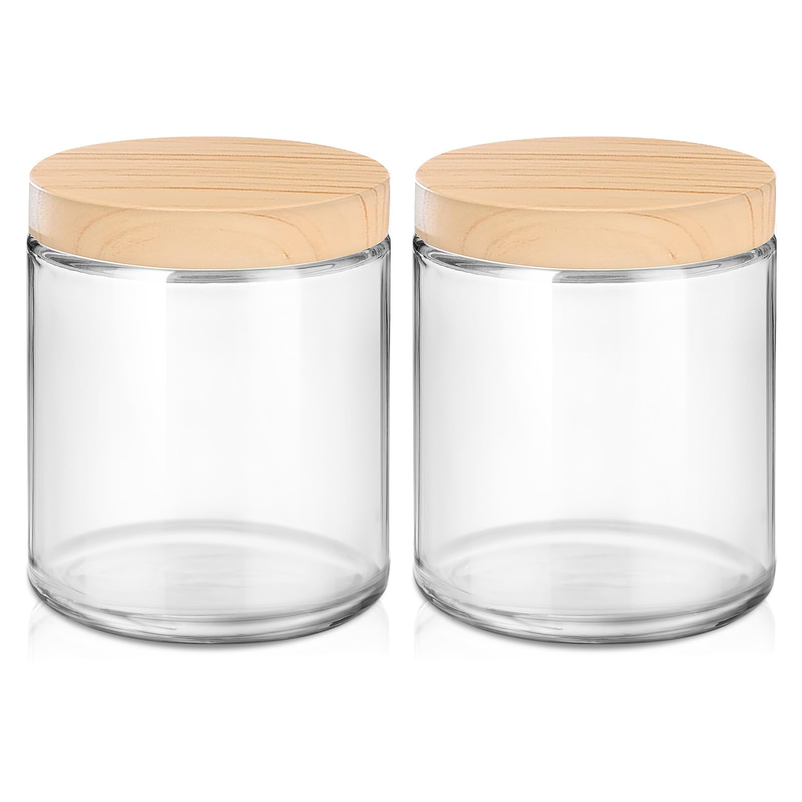 8 oz Small Glass Jars with Woodgrain Plastic Lids & Seal Liners - 2 Pack Reusable Travel Containers for Creams, Makeup, Lotion, Cosmetics | Perfect for DIY Beauty Products, Travel Toiletries & Home Organization
