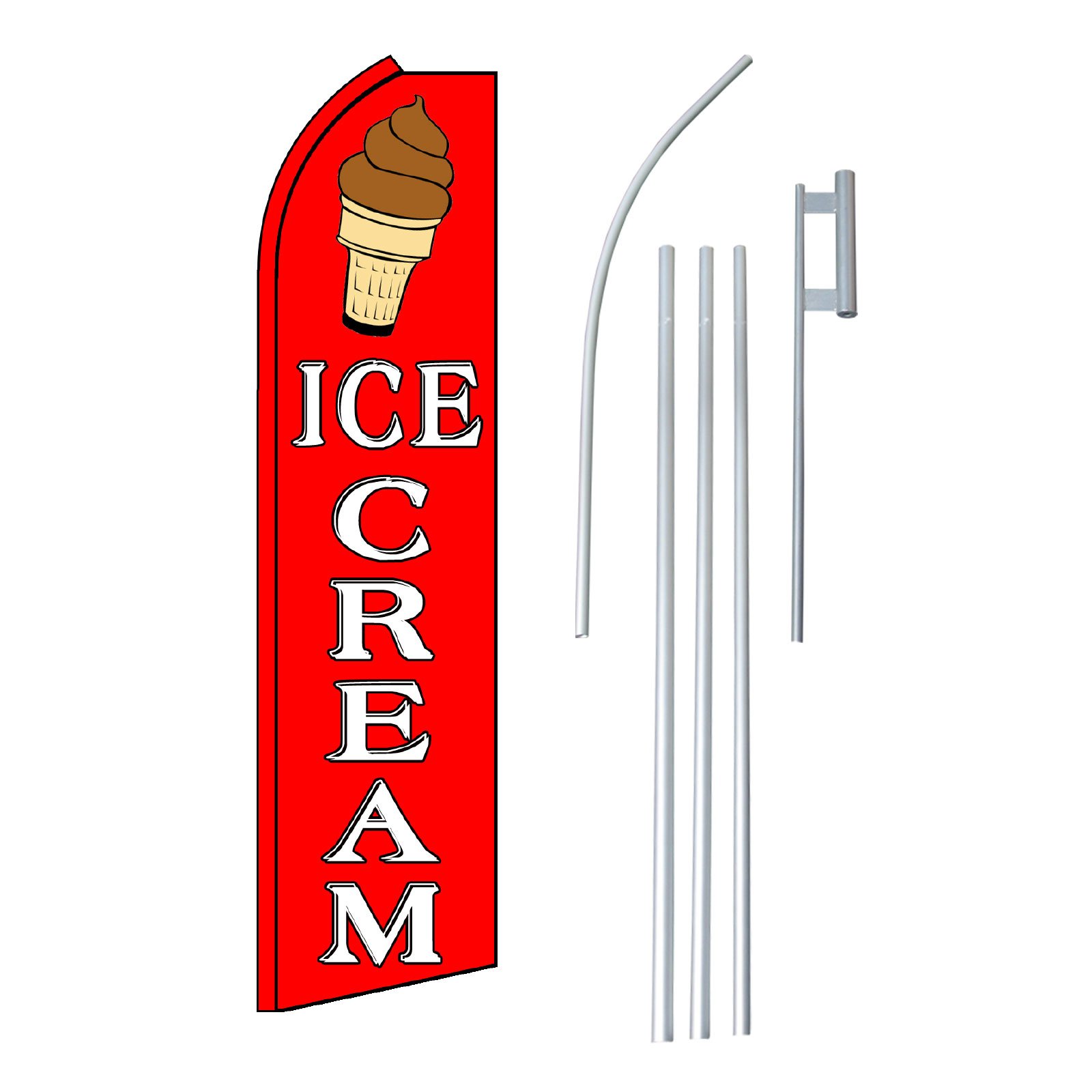 NEOPlex Ice Cream Cone Complete Flag Kit - 12' Swooper Feather Business Flag with 15-Foot Anodized Aluminum Flagpole & Ground Spike - Perfect for Outdoor Events, Business Branding, and Patriotic Displays