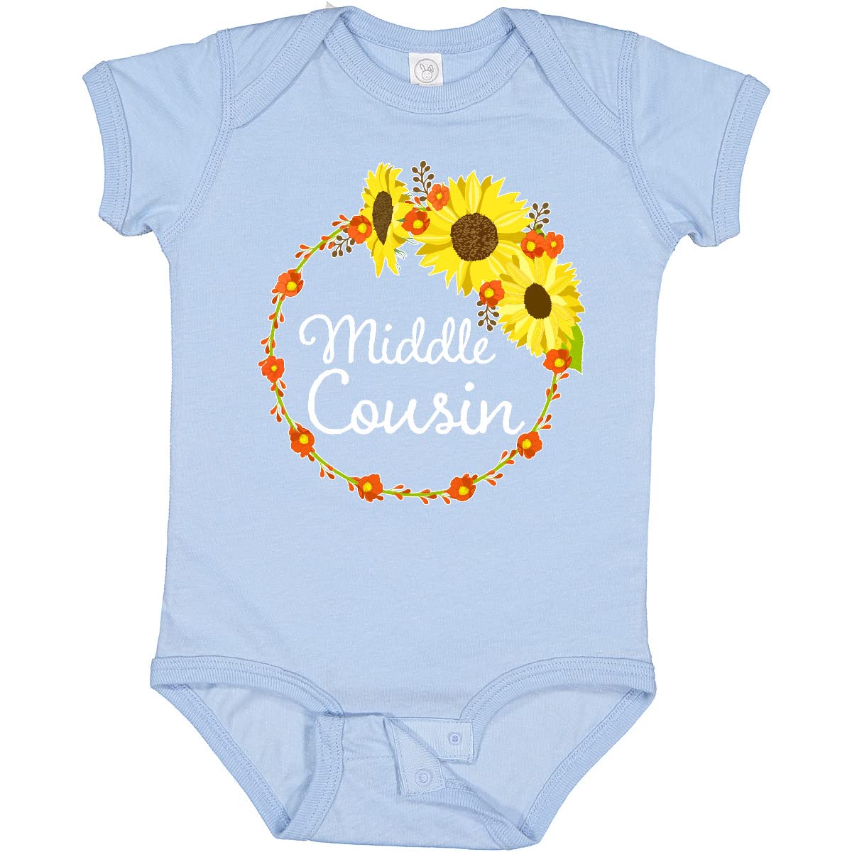 Inktastic Middle Cousin Sunflower Wreath Baby Bodysuit - Cute Floral Outfit for Newborns & Infants - Perfect for Family Photos, Baby Showers & Special Occasions