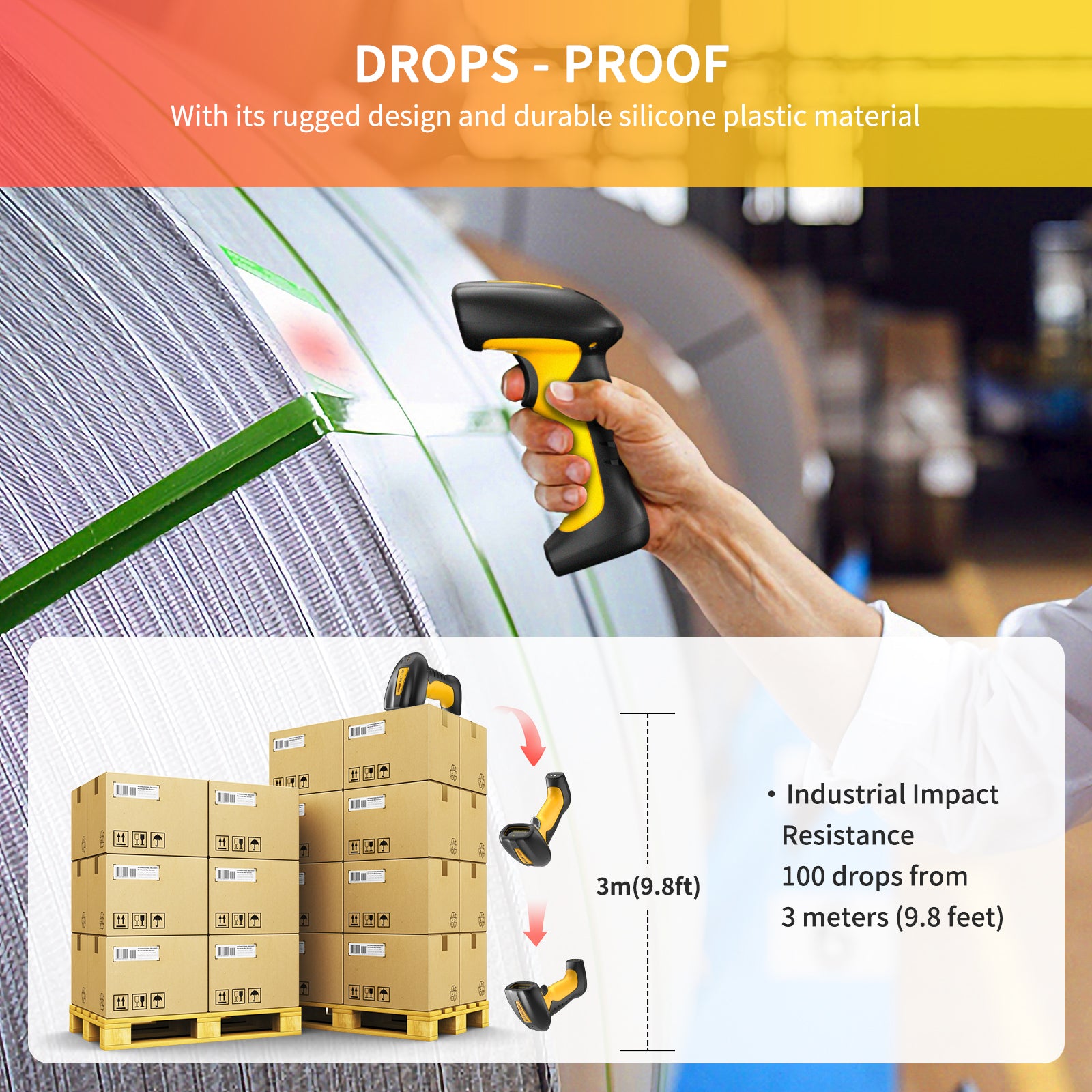 NT 1202W Wireless 2D Barcode Scanner - Industrial Grade Hands-Free Bluetooth Barcode Reader for Warehouse, Retail & Logistics Inventory Management