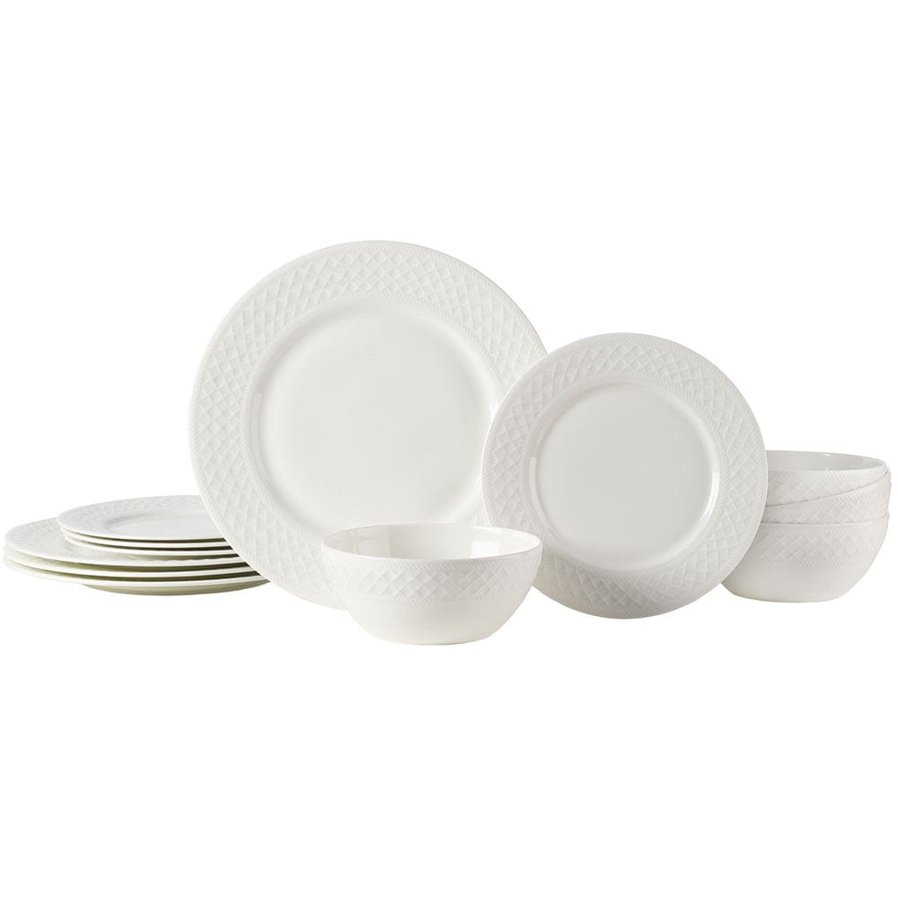 Patterson Vegan Bone 12-Piece Dinnerware Set - Service for 4 - Eco-Friendly Porcelain Dinner Plates, Bowls & Mugs - Perfect for Family Dinners, Entertaining Guests & Everyday Use