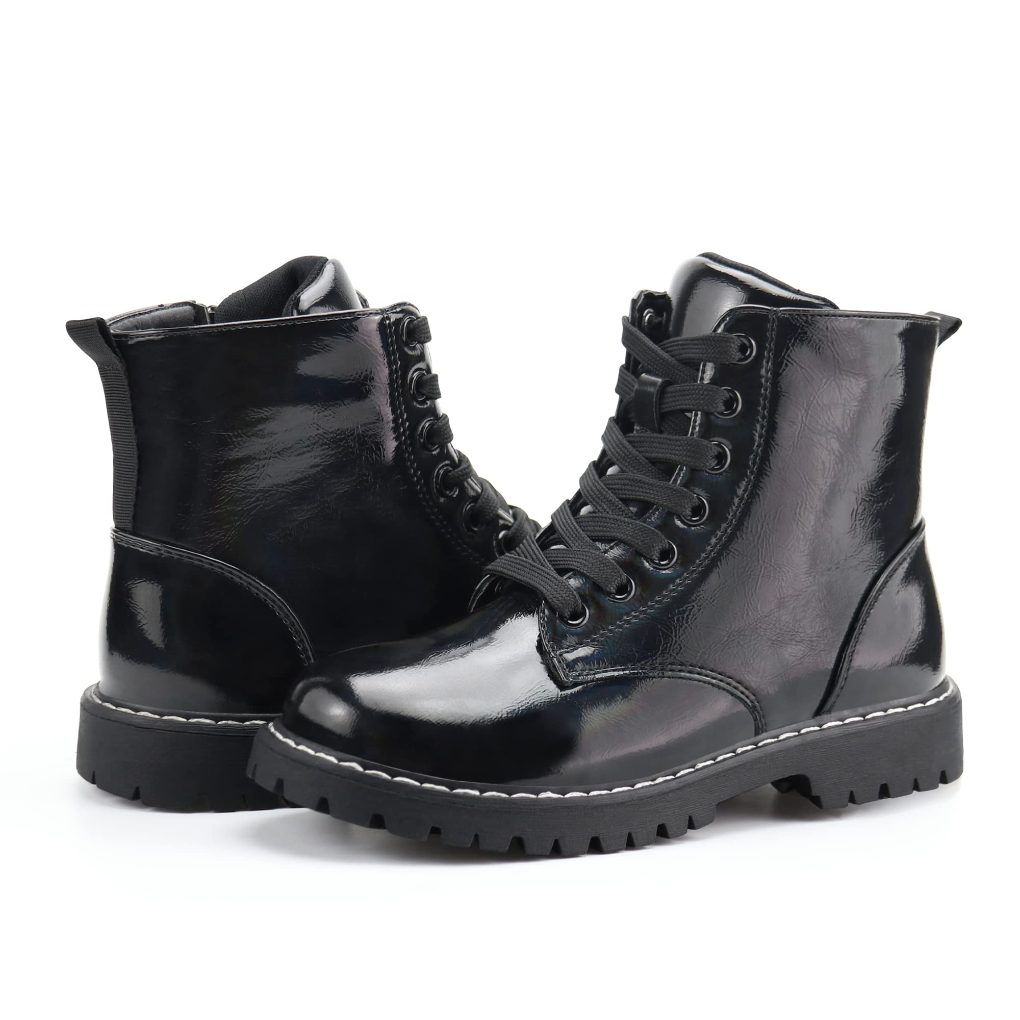 Firelli Kids Ankle Boots for Boys & Girls - Side Zipper & Lace Up Work Boots - Durable Combat Boots for School, Outdoor Play & Hiking