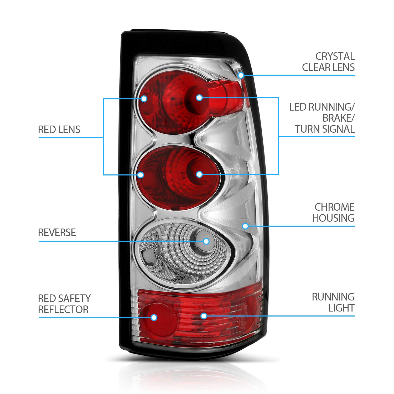Chevy Silverado Truck Chrome Rear Brake Tail Lights Replacement Set - AmeriLite Passenger & Driver Side | Durable LED Lights for Night Driving & Enhanced Safety