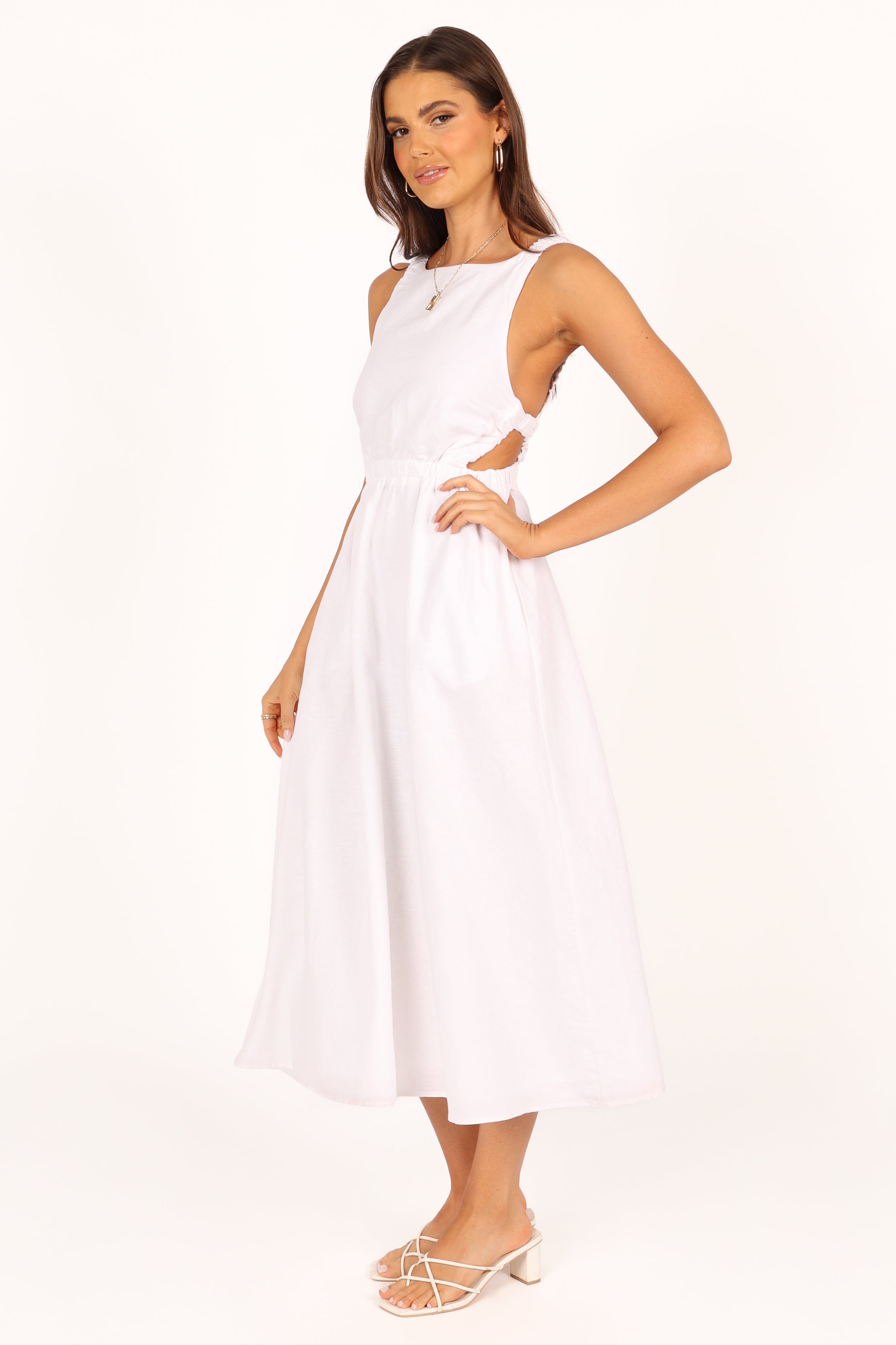 Aubrey Cutout Midi Dress - Elegant White Summer Dress for Women | Perfect for Beach Vacations, Date Nights & Cocktail Parties