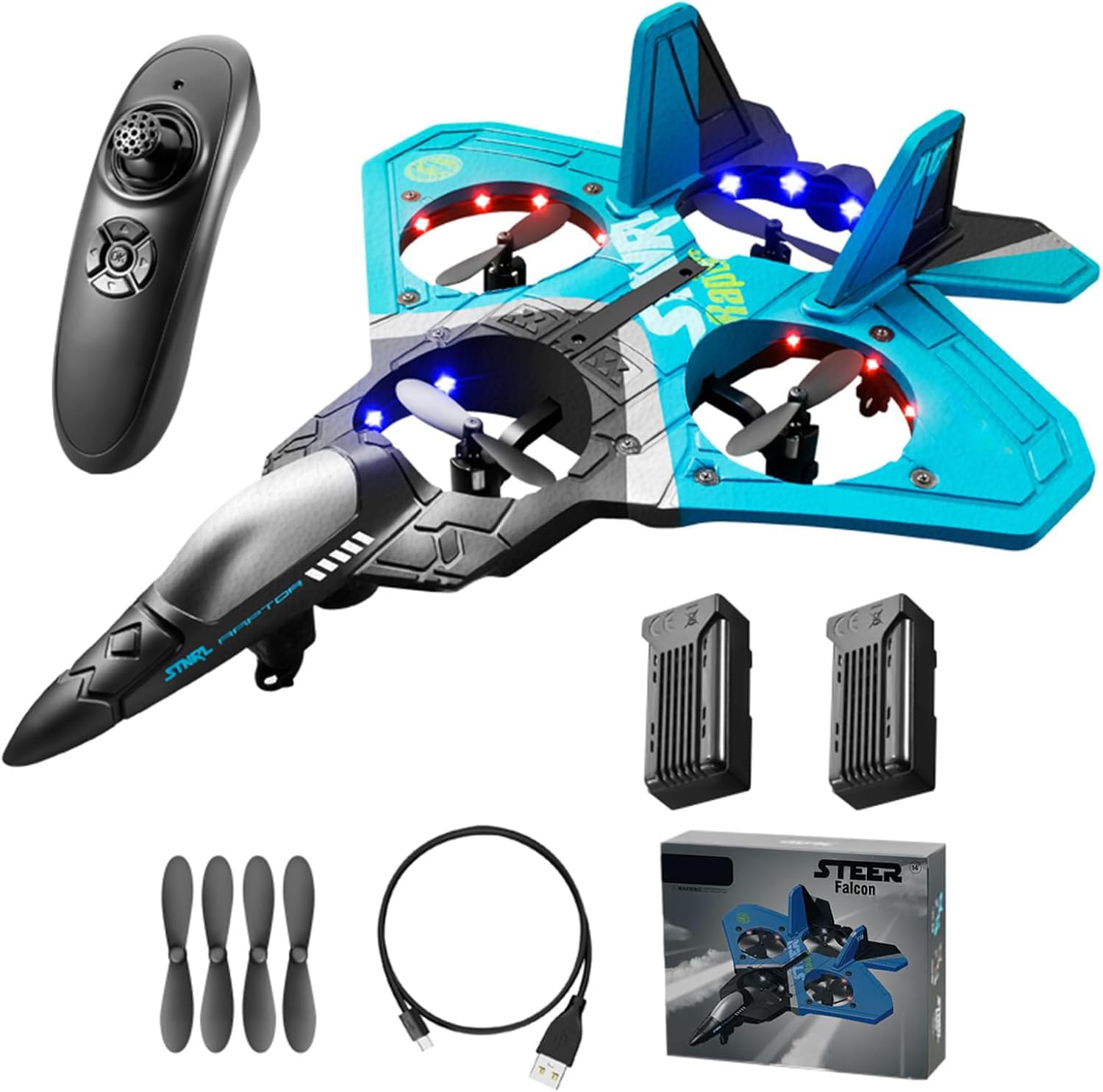 V17 Jet Fighter Stunt RC Plane - 2024 New 2.4GHz Remote Control Airplane with 360° Aerobatic Flips, 2 Rechargeable Batteries - Perfect RC Fighter Jet Toy for Kids, Boys & Hobbyists | Outdoor Play, Birthday Gifts & Backyard Fun (Blue)