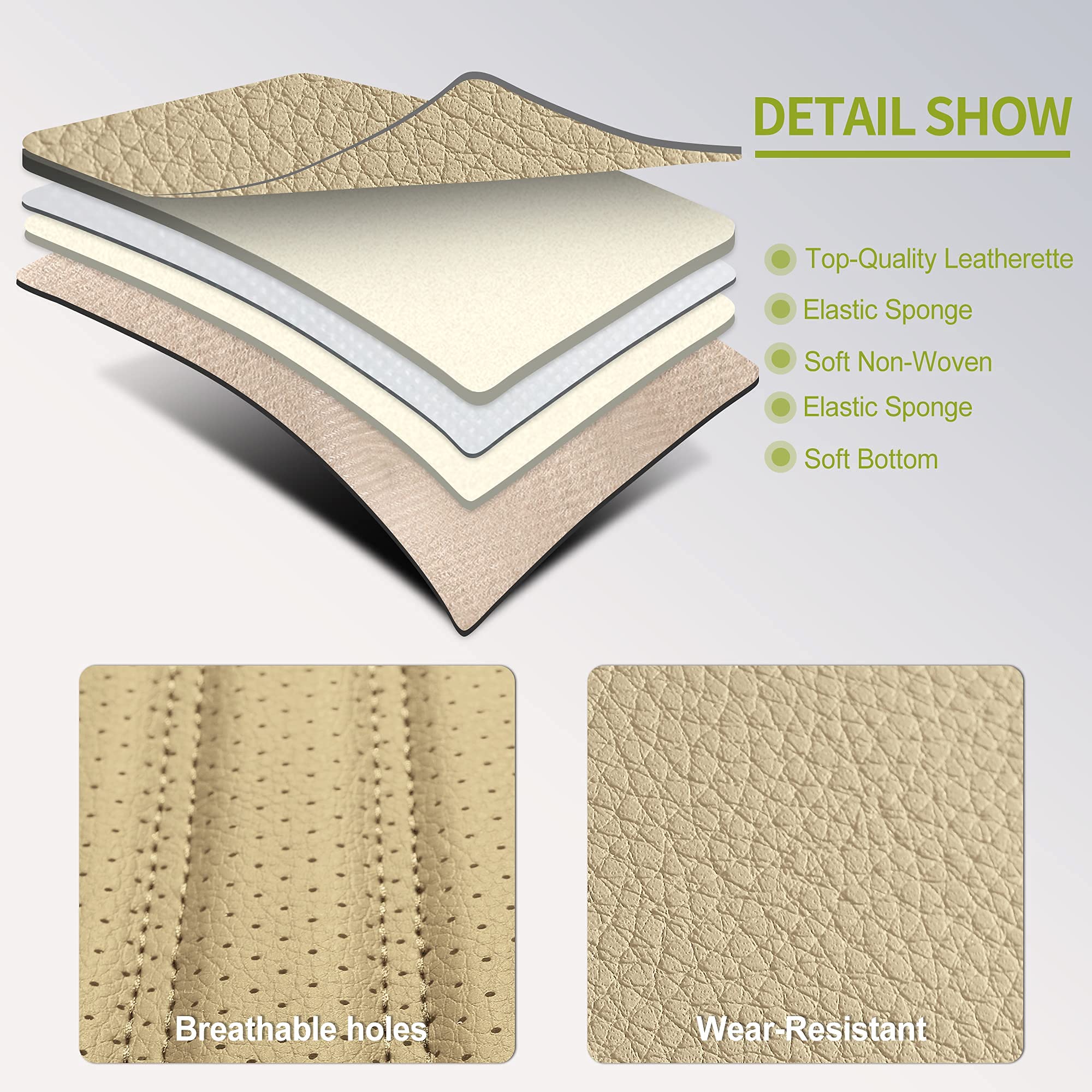 Premium AOOG Leather Car Seat Covers - Universal Fit Leatherette Seat Protectors for Cars, SUVs & Trucks | Non-Slip Auto Interior Accessories (Full Set, Beige) | Perfect for Road Trips, Commuting & Family Protection