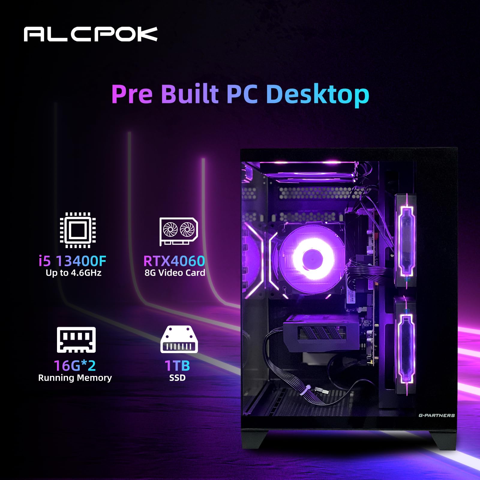 High-Performance Gaming PC Desktop Computer - Intel Core i5 13400F, RTX 4060 8G GPU, 32GB DDR4 RAM, 1TB SSD, ARGB Fans - Prebuilt Tower PC for Gaming, Streaming & Office Work - Perfect for Esports, Video Editing & Multitasking