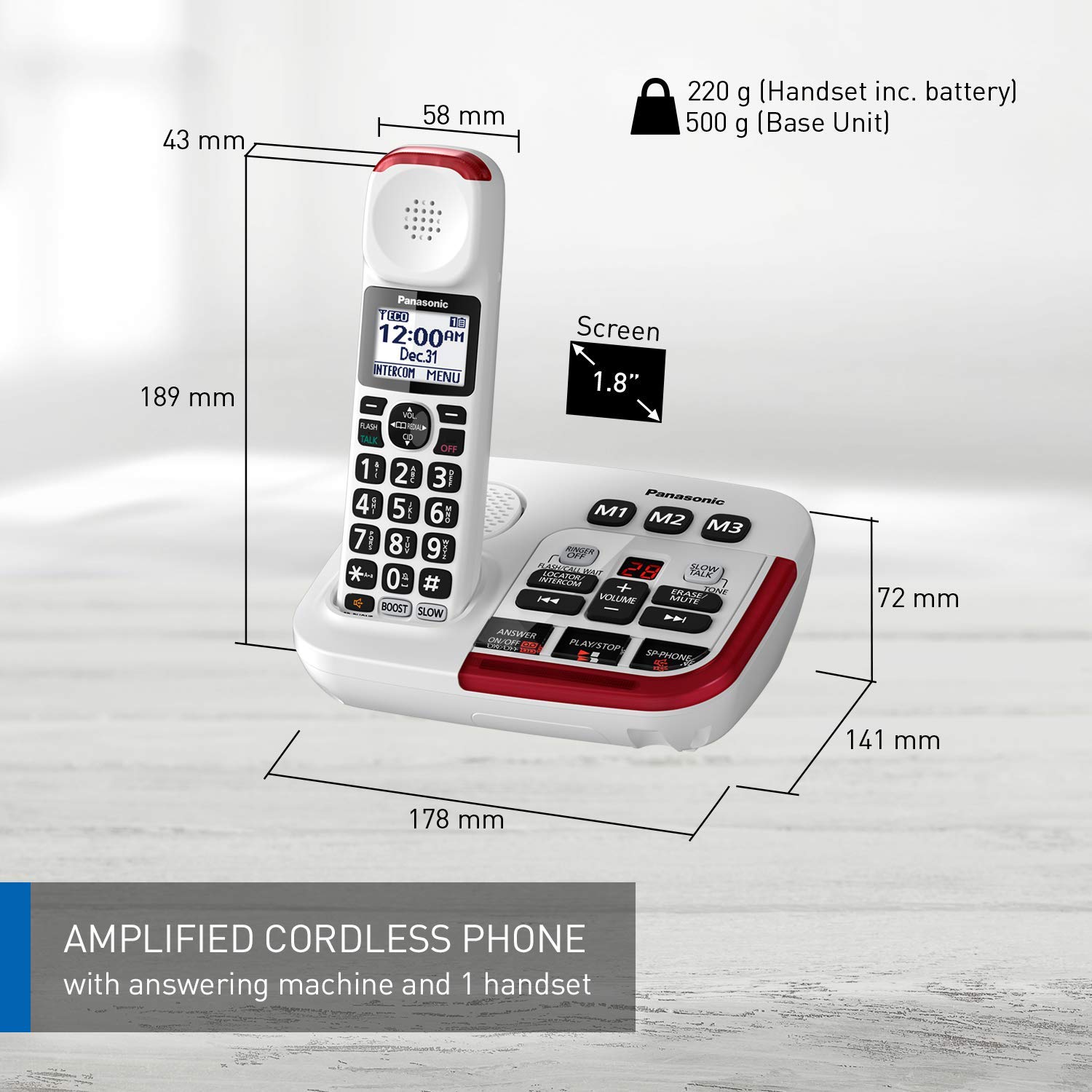 Panasonic KX-TGM470CW White Cordless Phone with Answering Machine - Call Block & Talking Caller ID - 1 Handset - Ideal for Home & Small Business Use