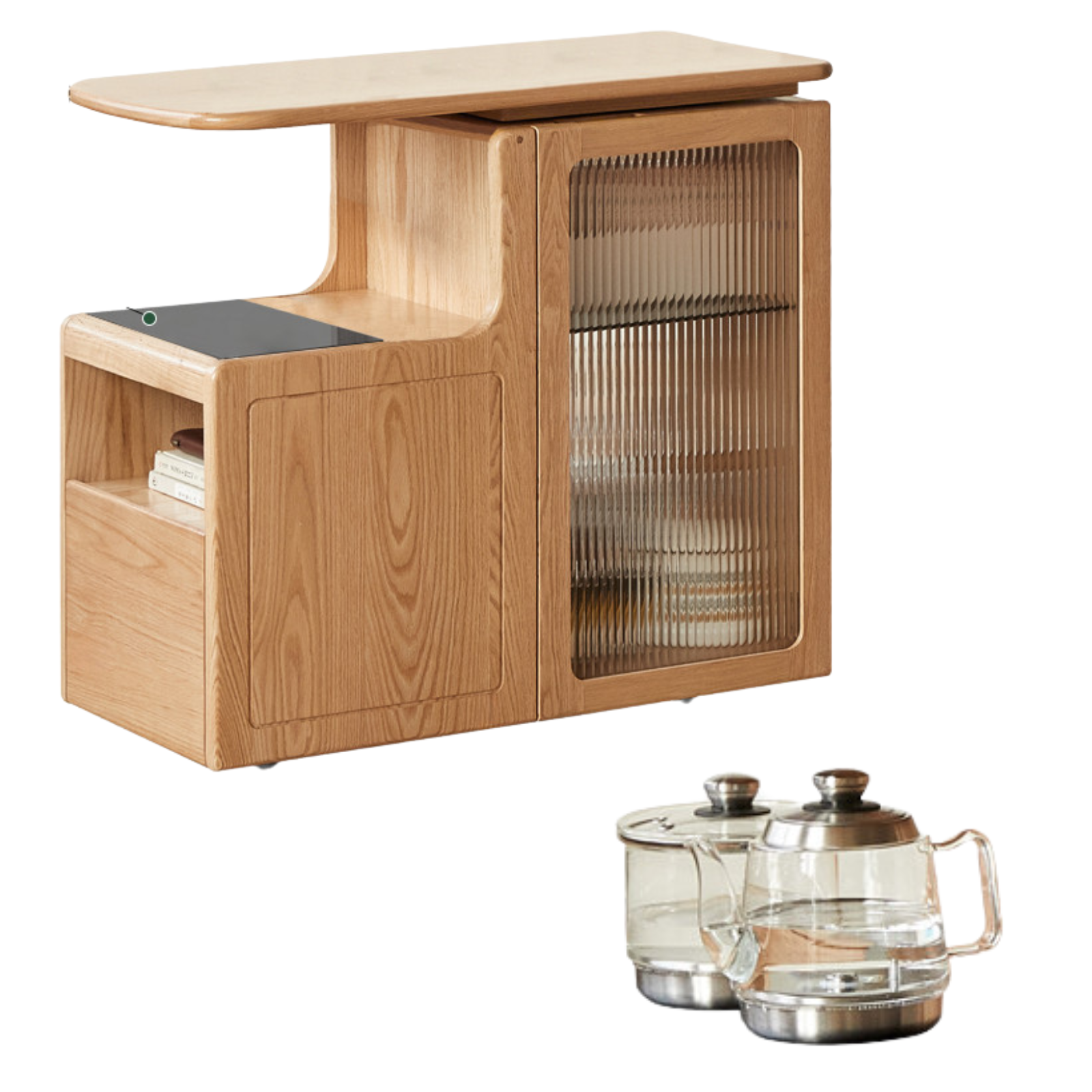 Premium Oak & Black Walnut Solid Wood Tea Cabinet with Removable Tea Maker - Perfect for Tea Storage and Brewing in Living Rooms, Kitchens, or Tea Rooms
