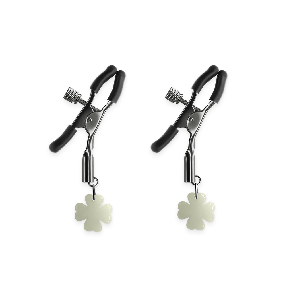 Glow in the Dark Shamrock Nipple Clamps - Adjustable BDSM Bondage Clamps for Sensual Play, Couples Toys & Adult Nighttime Fun
