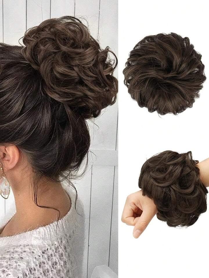 BShine 1PCS Messy Bun Hair Extension with Elastic Band - Synthetic Hairpiece for Women & Girls (Brown, 40g) - Perfect for Quick Hairstyles, Parties, and Everyday Wear