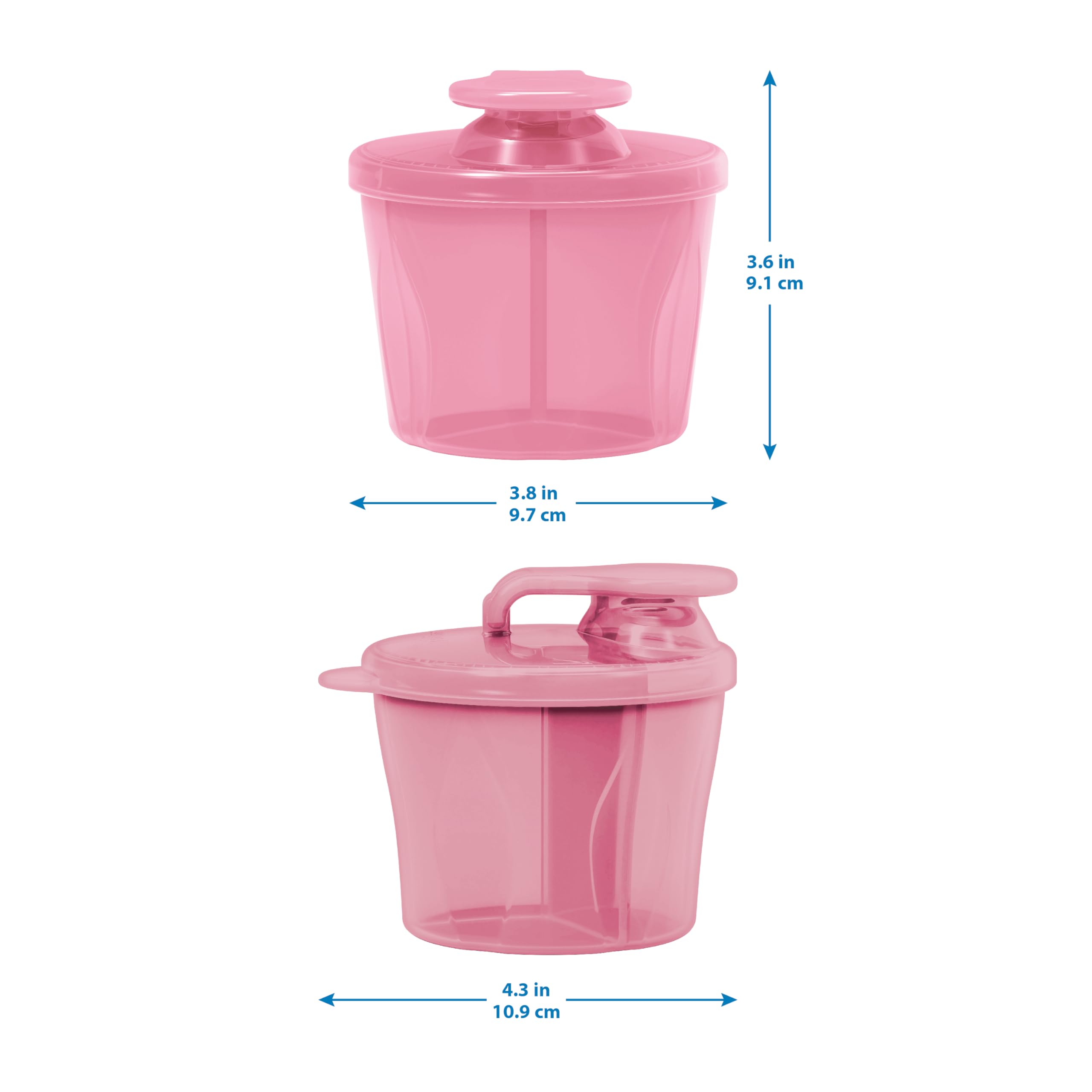 Dr. Brown's Baby Formula Dispenser with Snap-On Lid - Portable Milk Powder Container for Travel, On-the-Go Feeding - Perfect for Diaper Bags, Strollers & Car Seats (Pink)