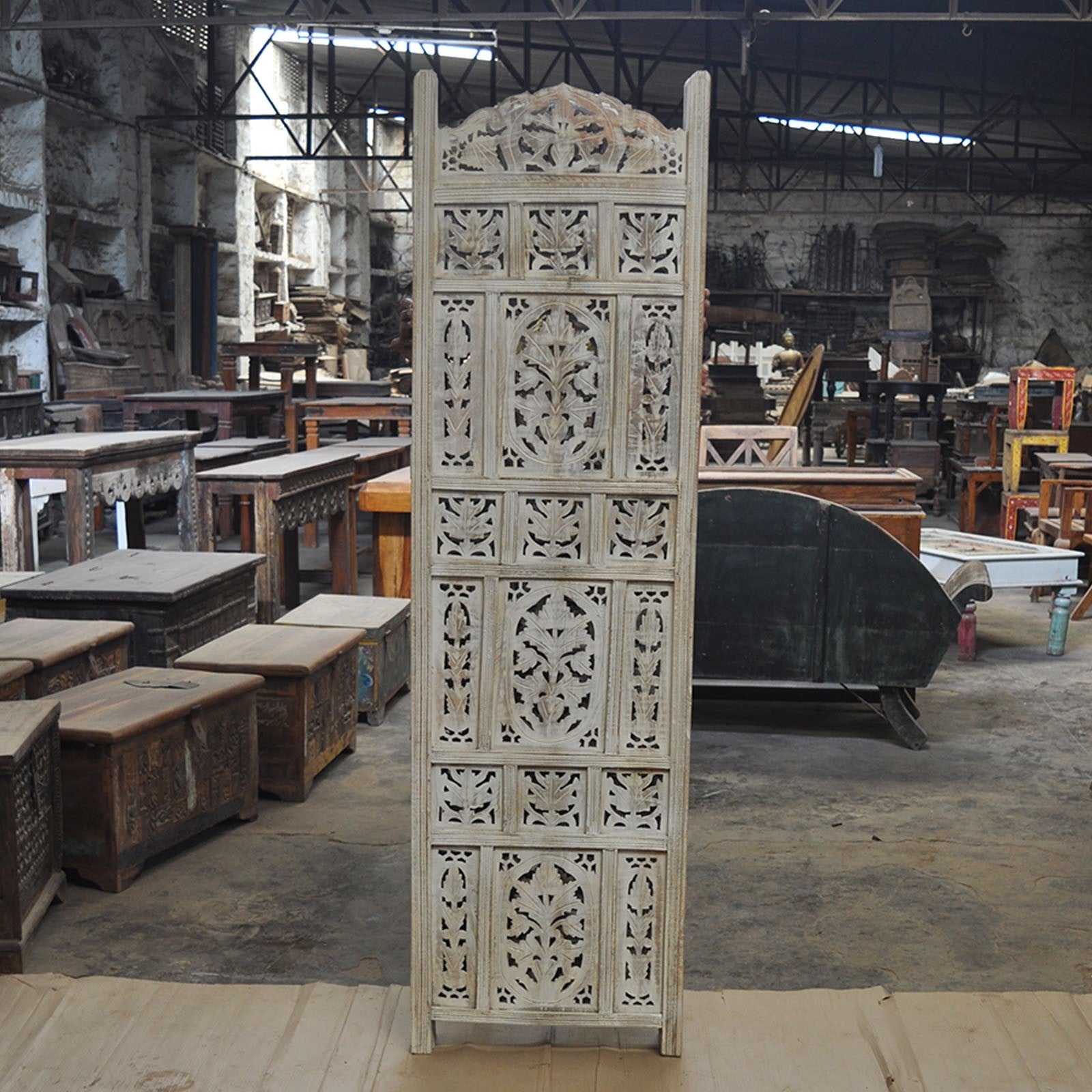 Handcrafted Dynasty Carved Wooden Room Divider Screen - Natural Teak Finish for Home Decor & Office Privacy Partition | Perfect for Living Rooms, Bedrooms, and Asian-Themed Interiors