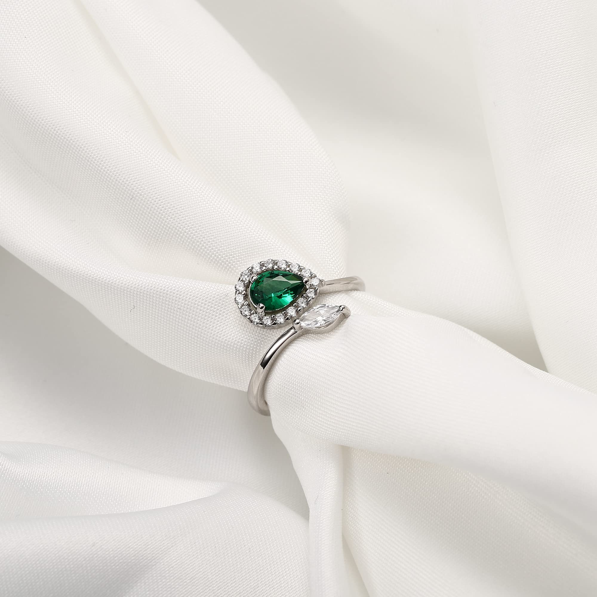 925 Sterling Silver Birthstone Rings for Women - Adjustable Teardrop CZ Engagement Rings, Mothers Day Birthday Christmas Gifts - Cubic Zirconia Open Thumb Rings for Everyday Wear & Special Occasions