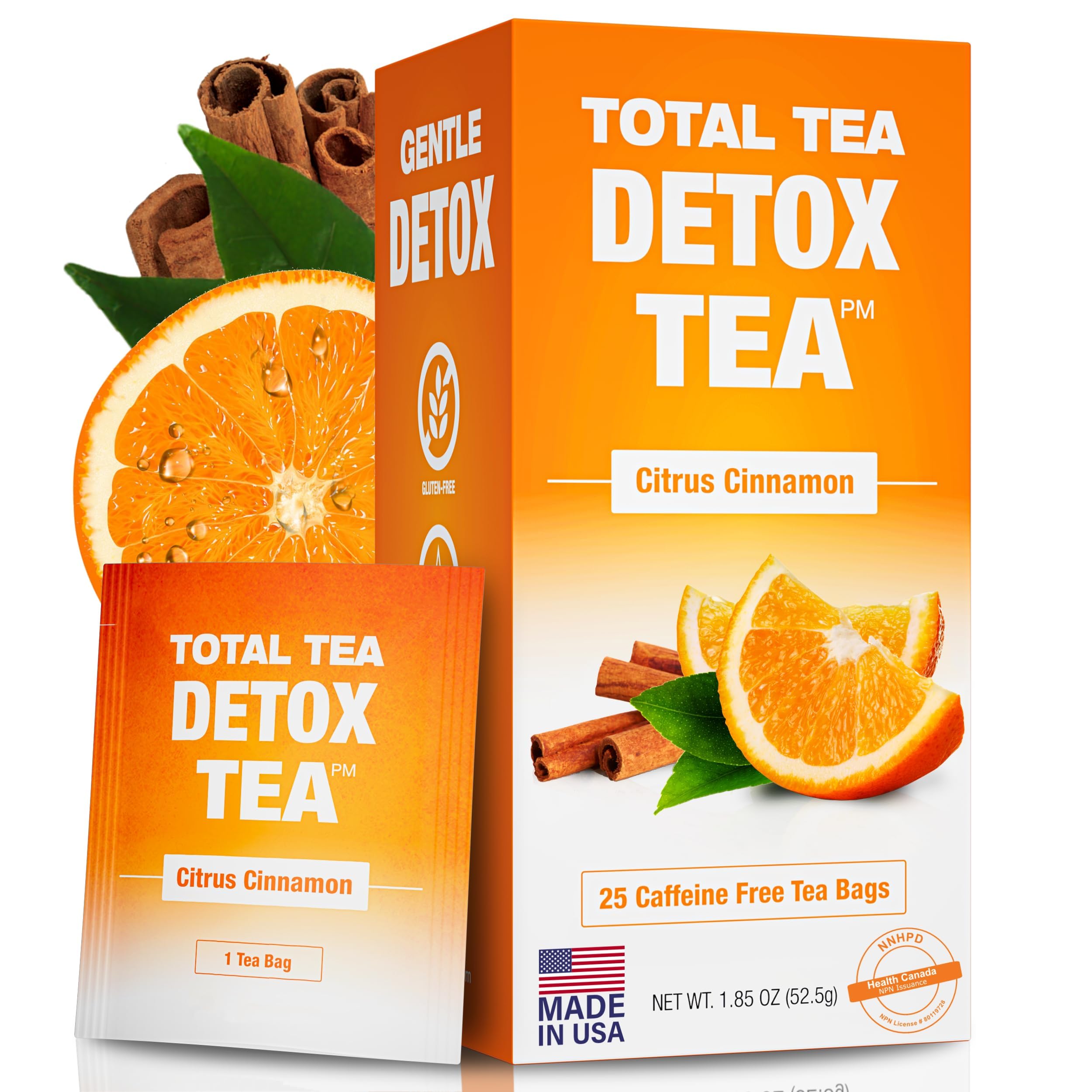 Total Tea Citrus and Cinnamon Detox Herbal Tea - 25 Tea Bags for Weight Loss & Cleansing | Perfect for Morning Energy & Post-Meal Digestion