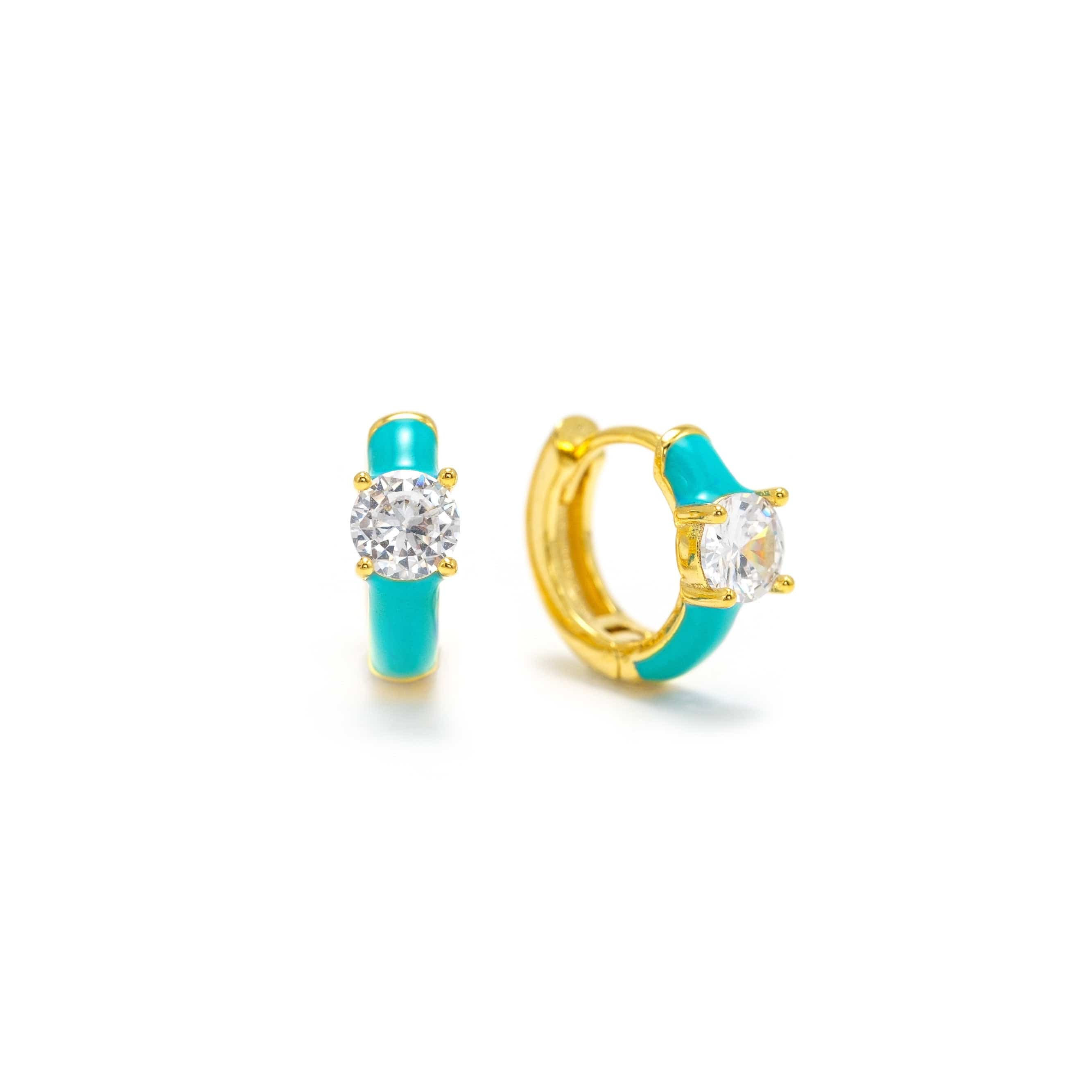 Solitaire Enamel Huggie Hoop Earrings for Women - Minimalist Gold Plated Huggie Hoops - Perfect for Everyday Wear, Date Night & Gifts
