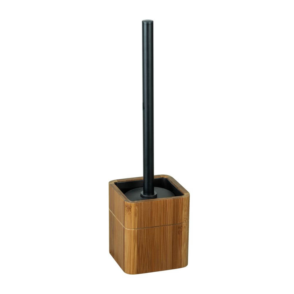 Eco-Friendly Bamboo Toilet Brush Holder with Black Base - Bathroom Storage Organizer for Modern Homes