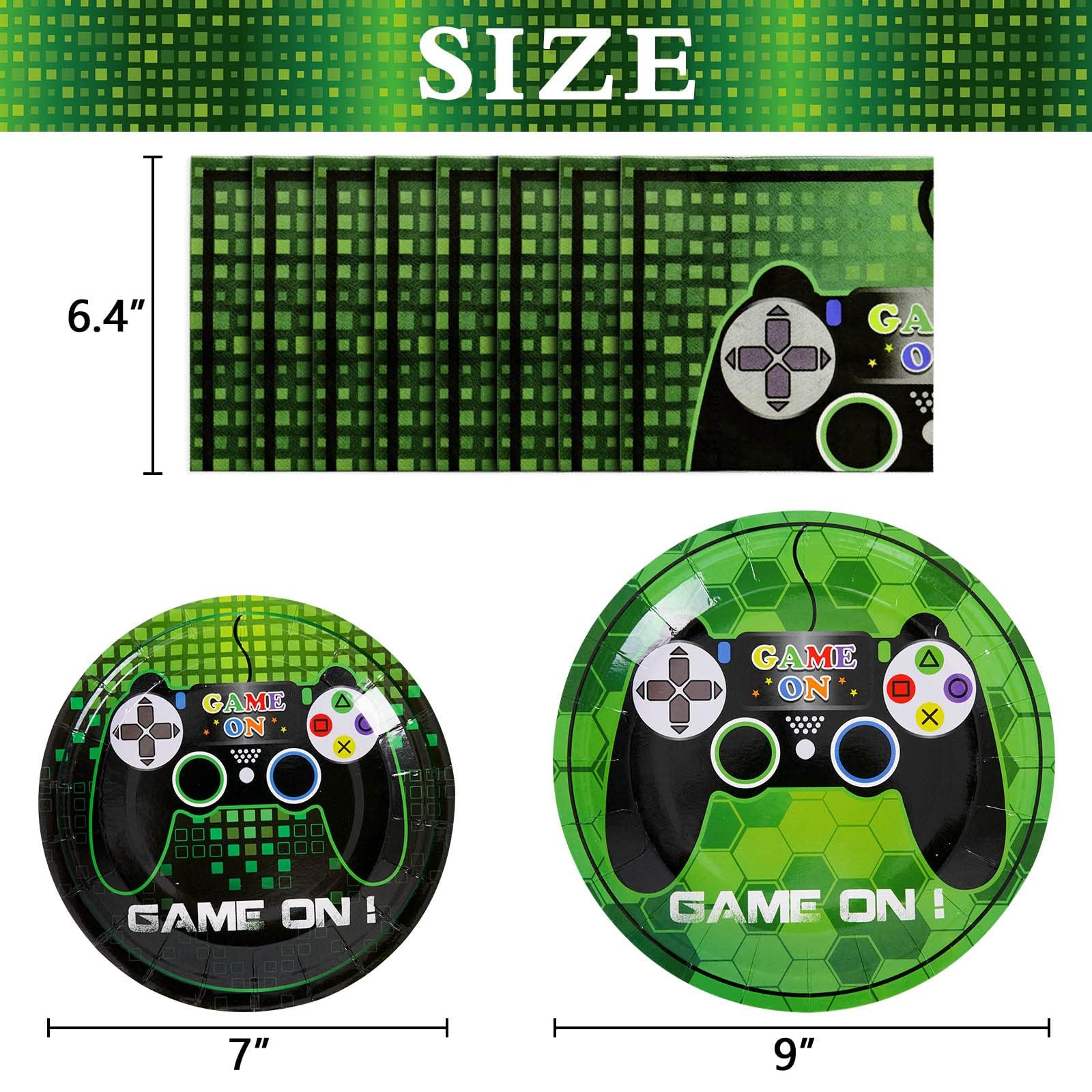 WERNNSAI Video Game Party Supplies Kit - 48-Piece Gaming Themed Party Pack with Dinner Plates, Dessert Plates & Napkins for Game Lovers | Perfect for Boys Birthday, Kids Party & Baby Shower Decorations | Serves 16 Guests | Great for Gaming Parties, Themed Events & Family Gatherings